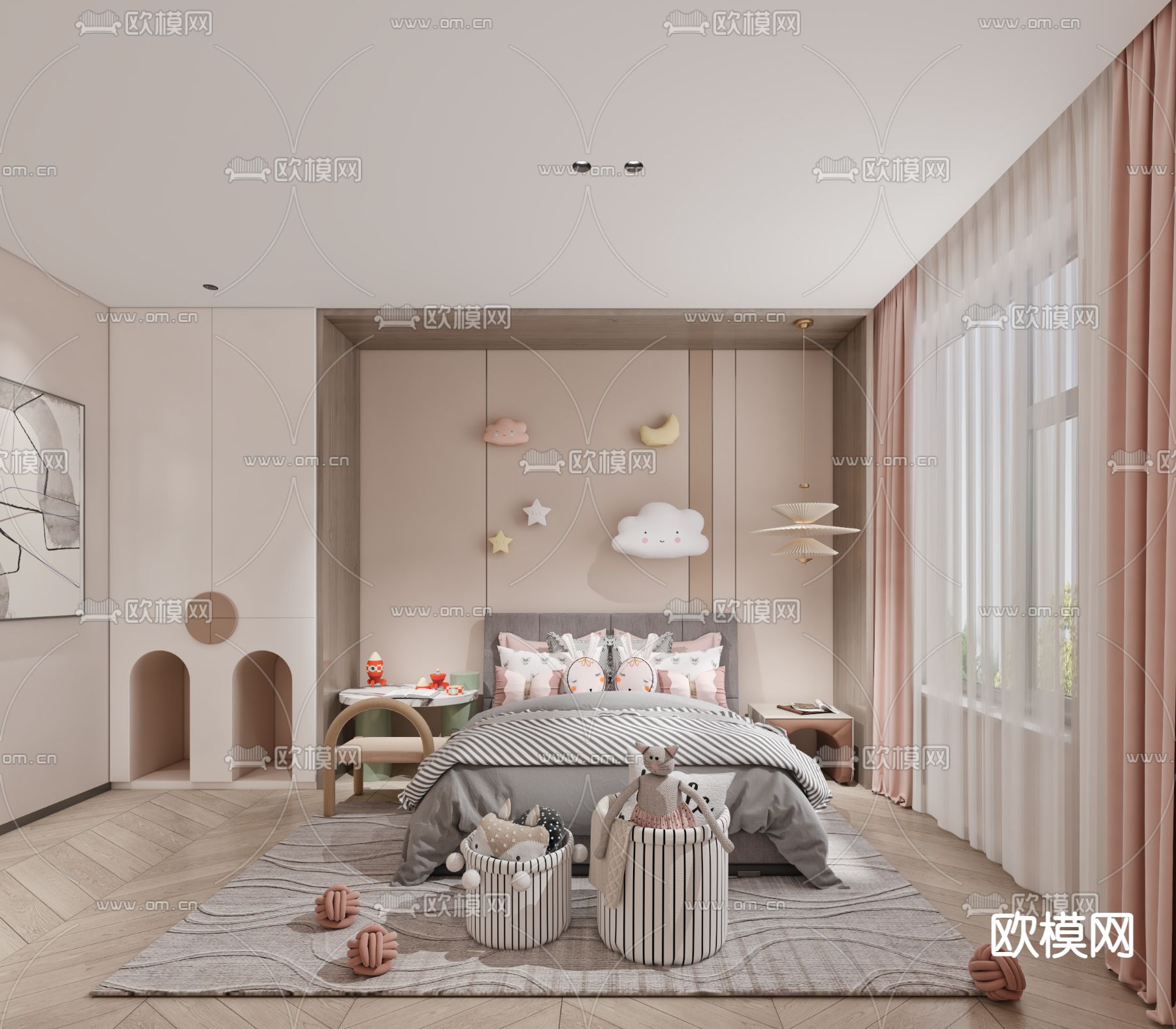 北欧卧室女孩房3d模型下载