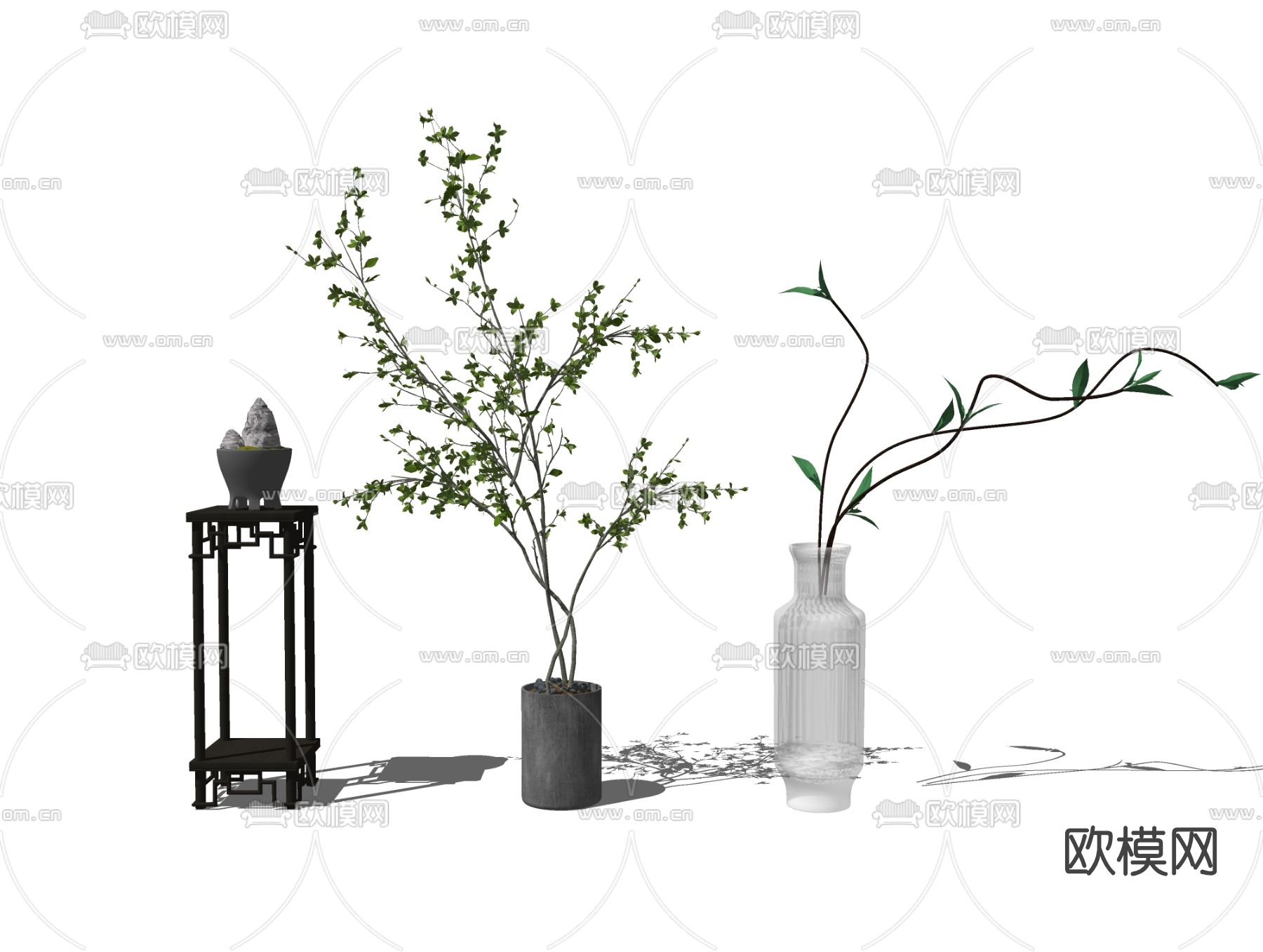 现代绿植花瓶盆栽su模型下载（渲染图2）