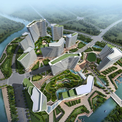  现代办公园区鸟瞰su模型 