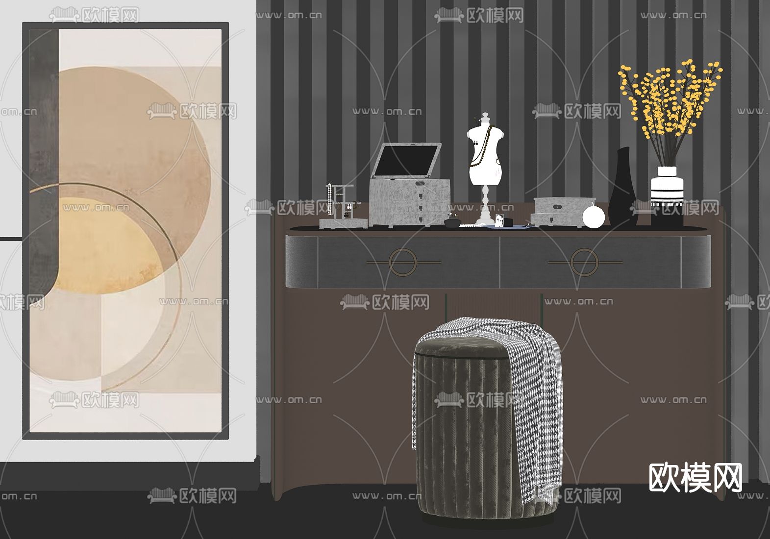 现代轻奢梳妆台su模型下载（渲染图2）