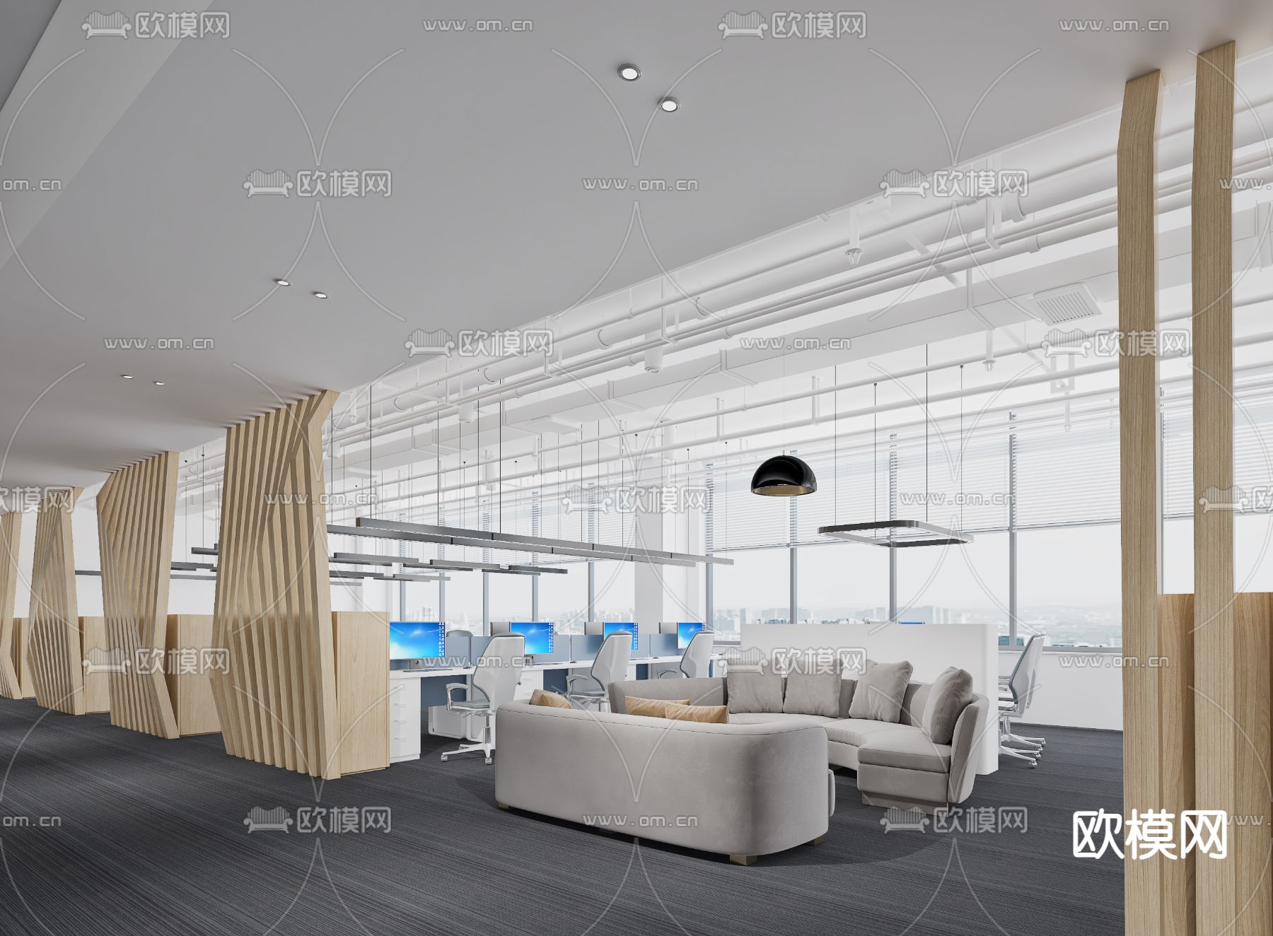 现代敞开式办公区3d模型
