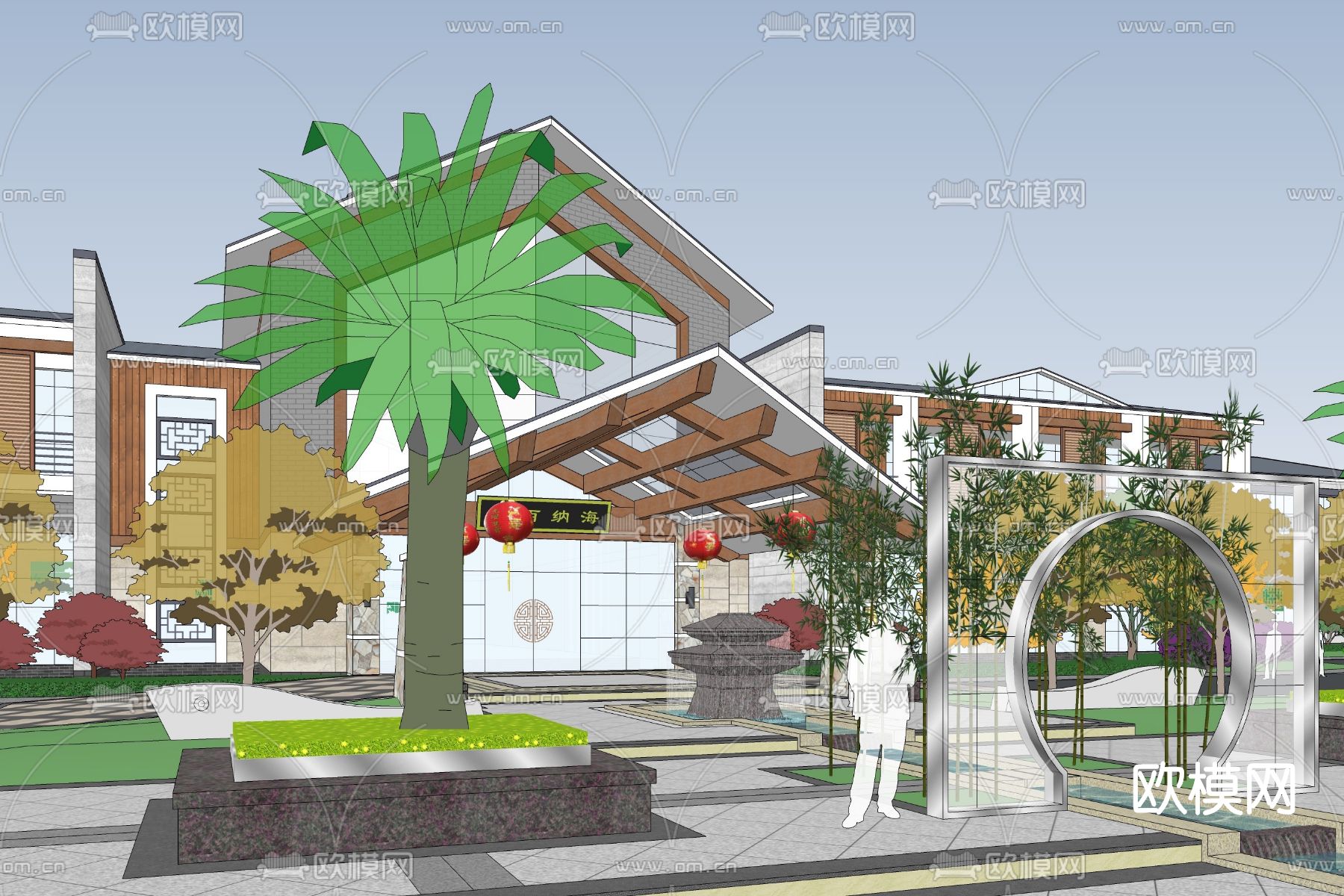 新中式度假酒店鸟瞰su模型下载（渲染图3）