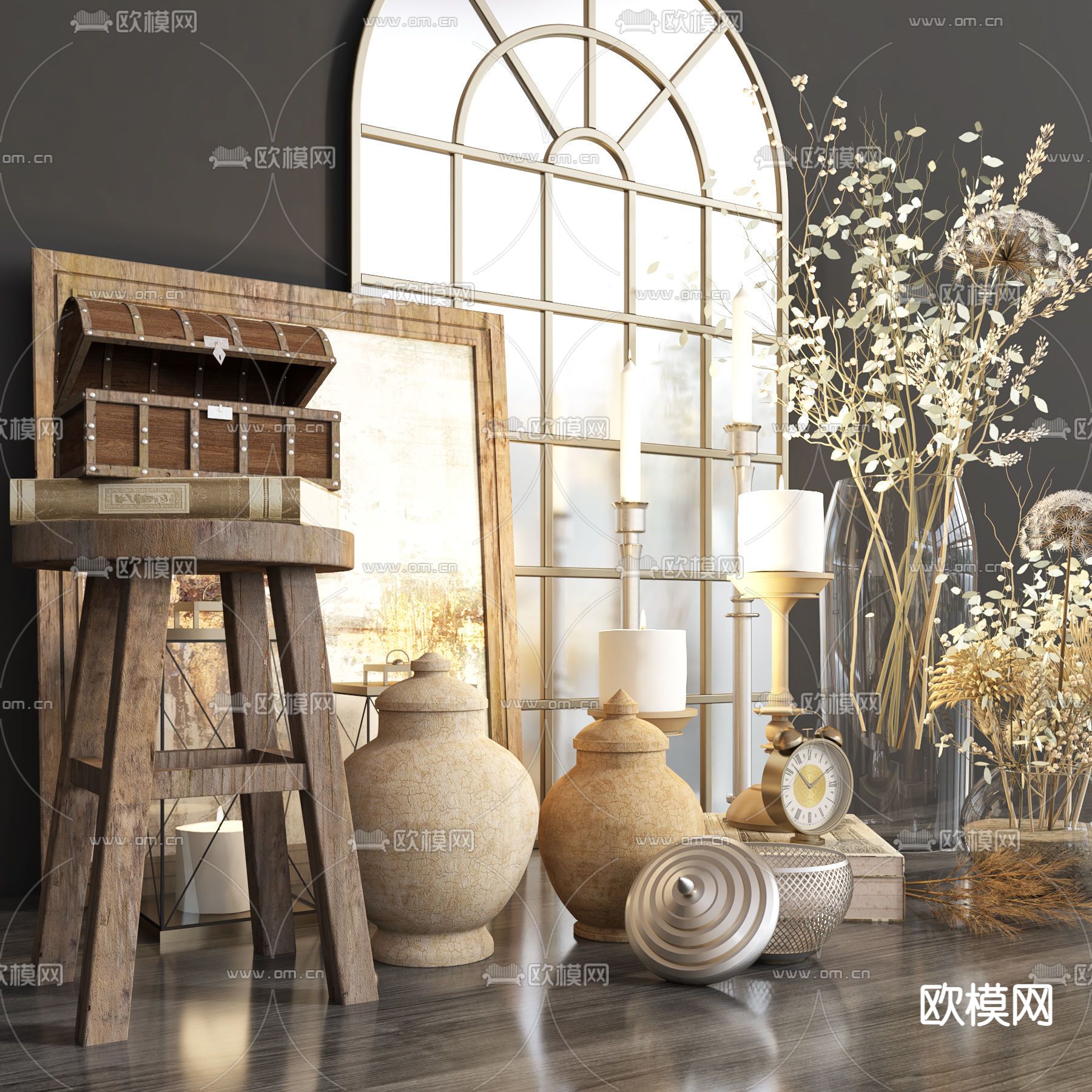 北欧花瓶陶罐烛台灯摆件3d模型下载（渲染图2）