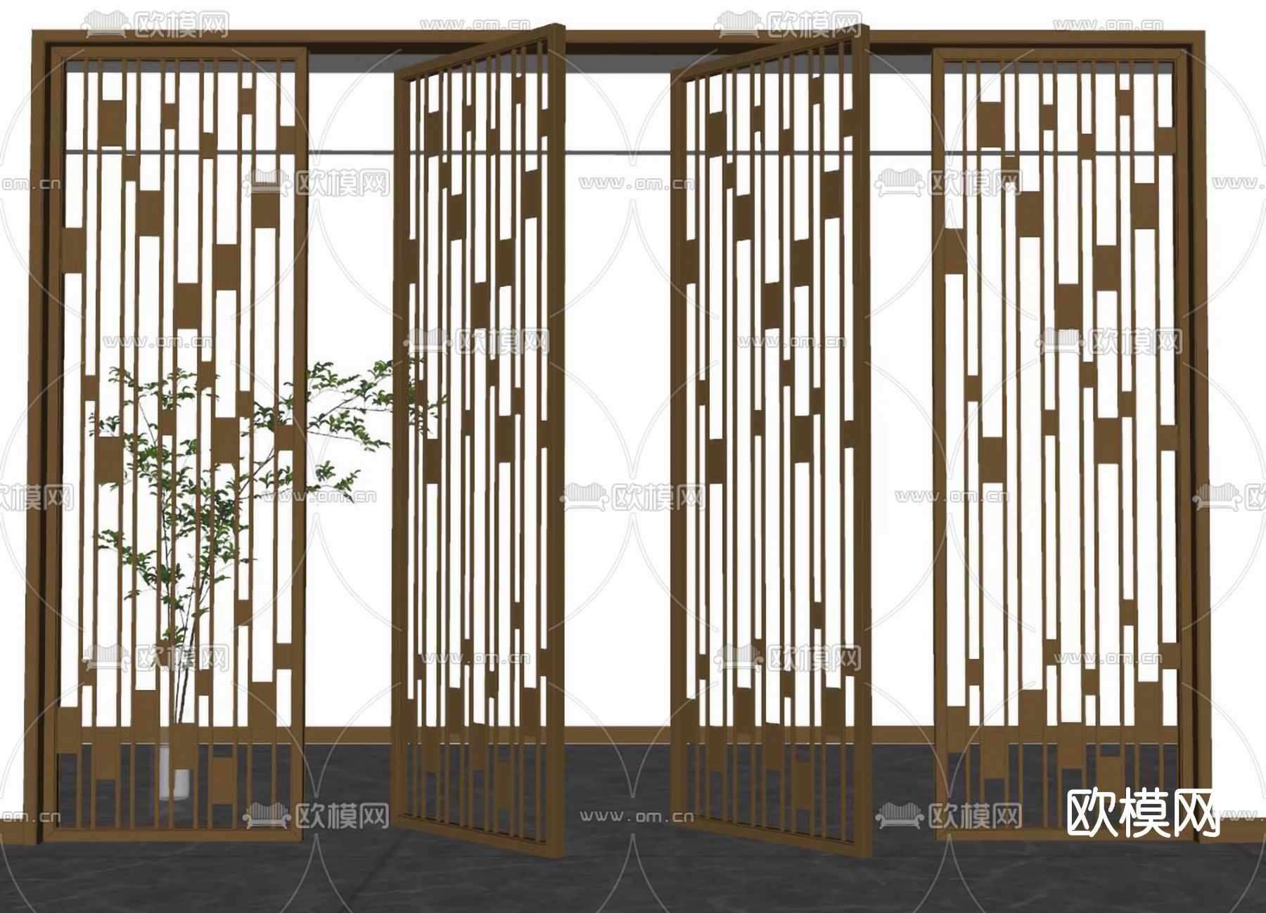 现代金属屏风隔断su模型下载（渲染图2）
