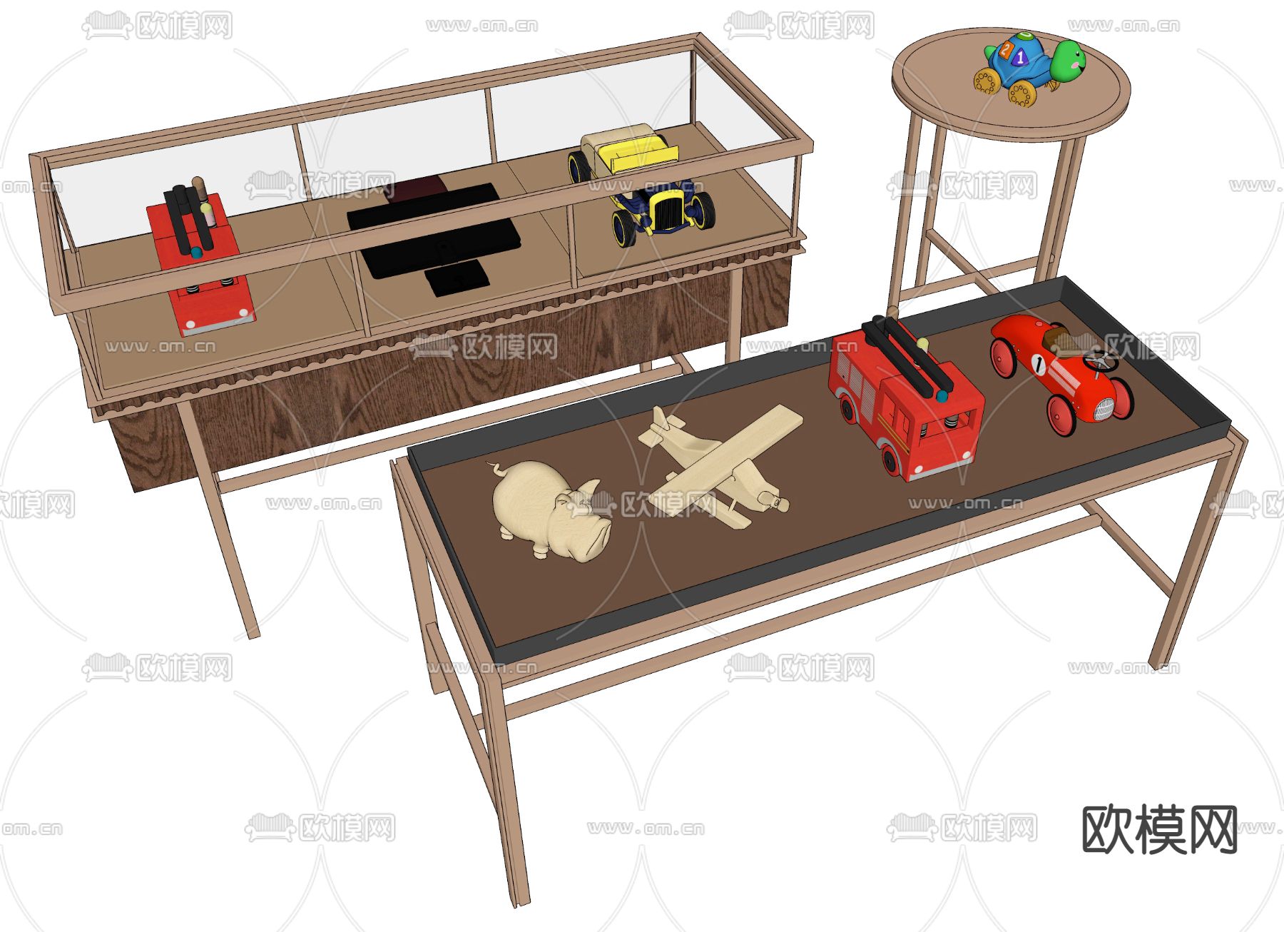 现代玩具展柜su模型下载（渲染图2）