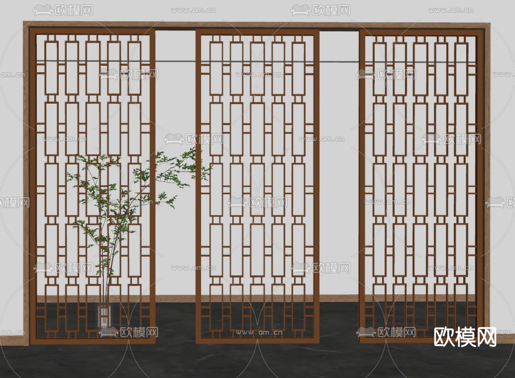 新中式镂空屏风隔断su模型下载（渲染图2）
