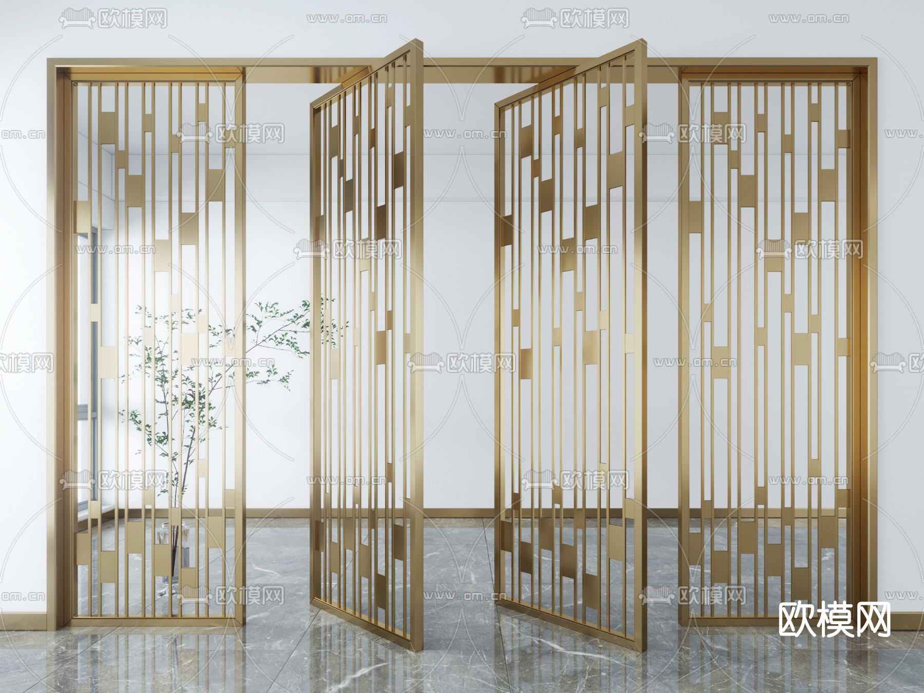 现代金属屏风隔断su模型下载（渲染图1）
