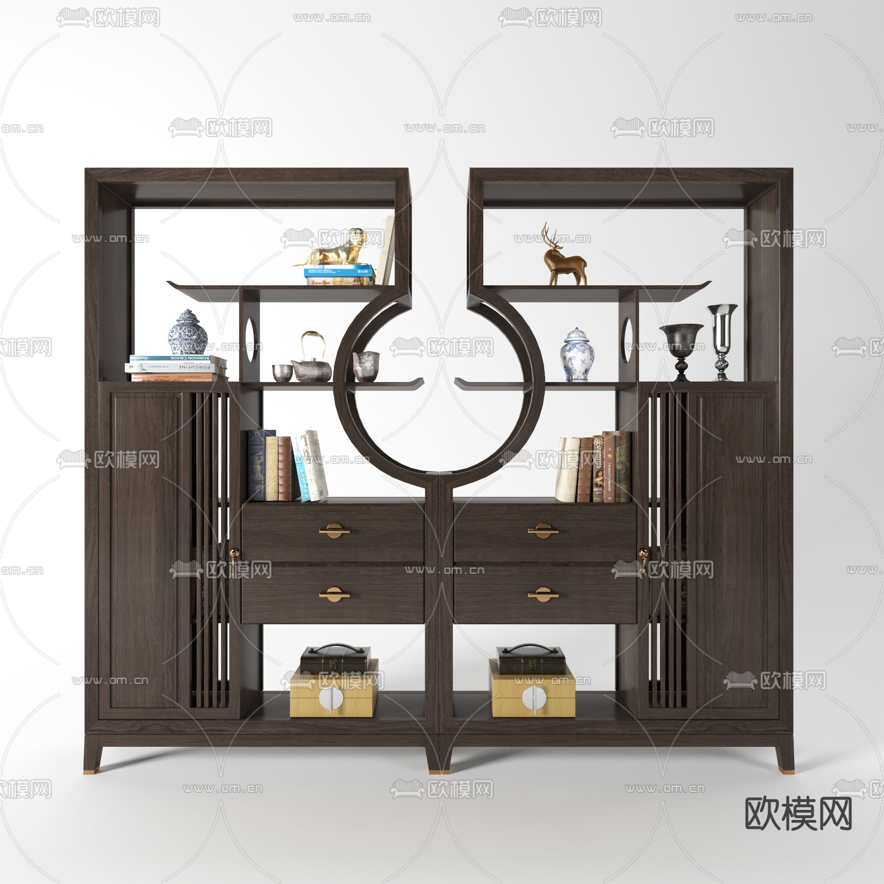 新中式实木博古架3d模型下载