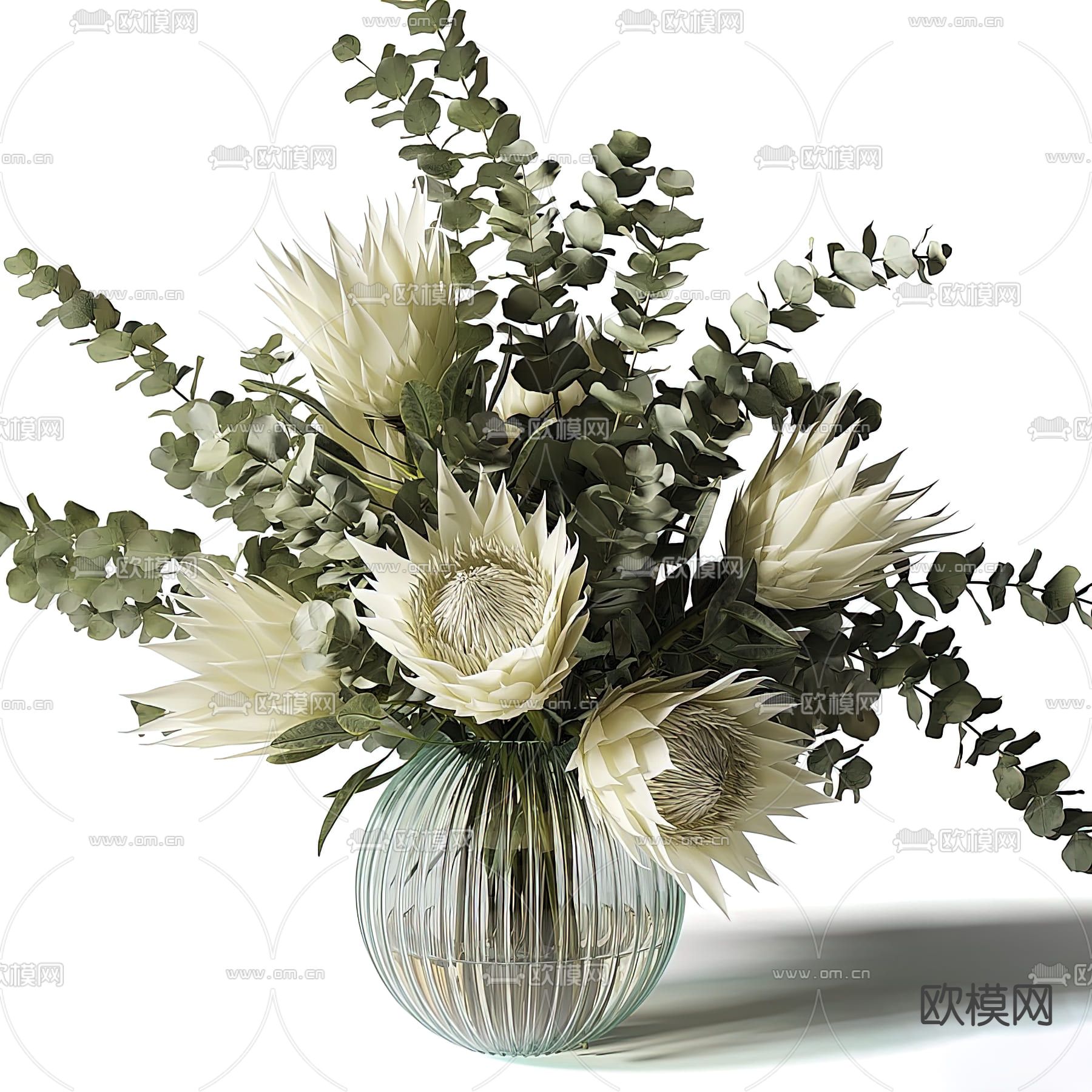现代玻璃花瓶花艺3d模型