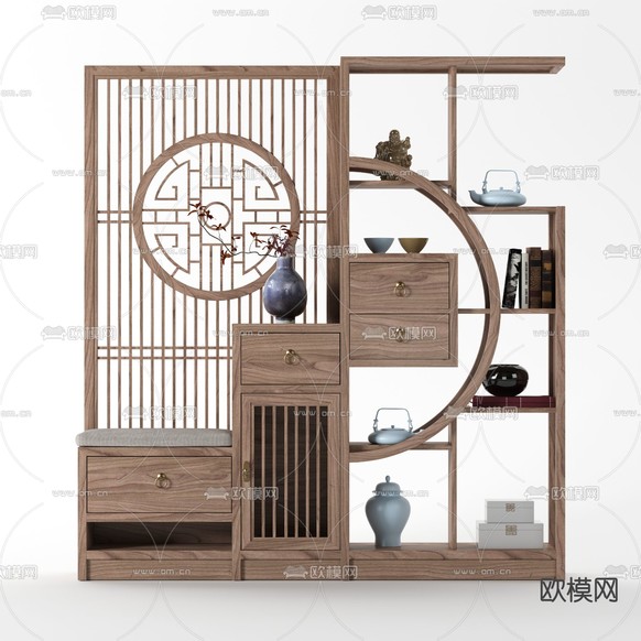 新中式实木博古架3d模型下载
