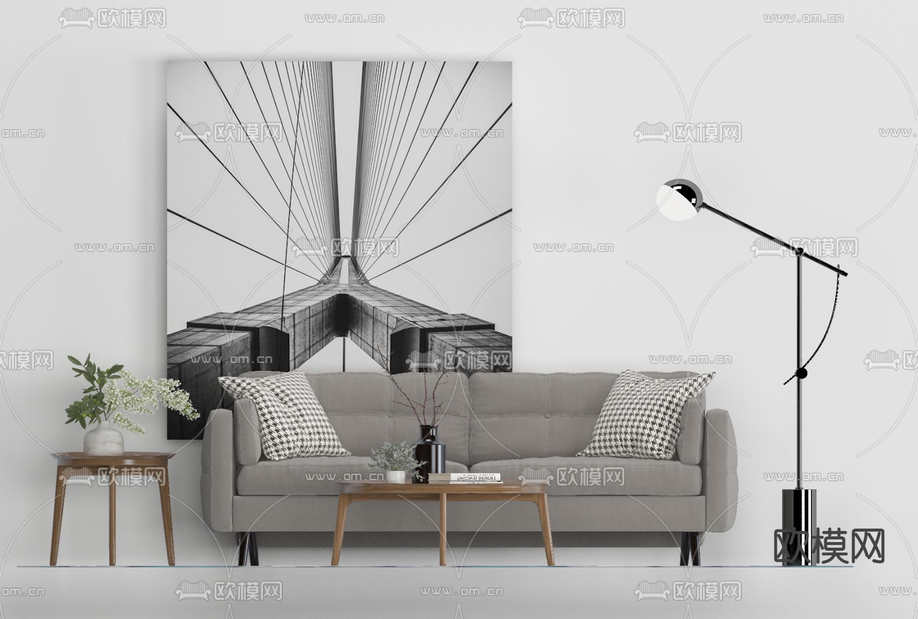 北欧布艺双人沙发免费3d模型下载