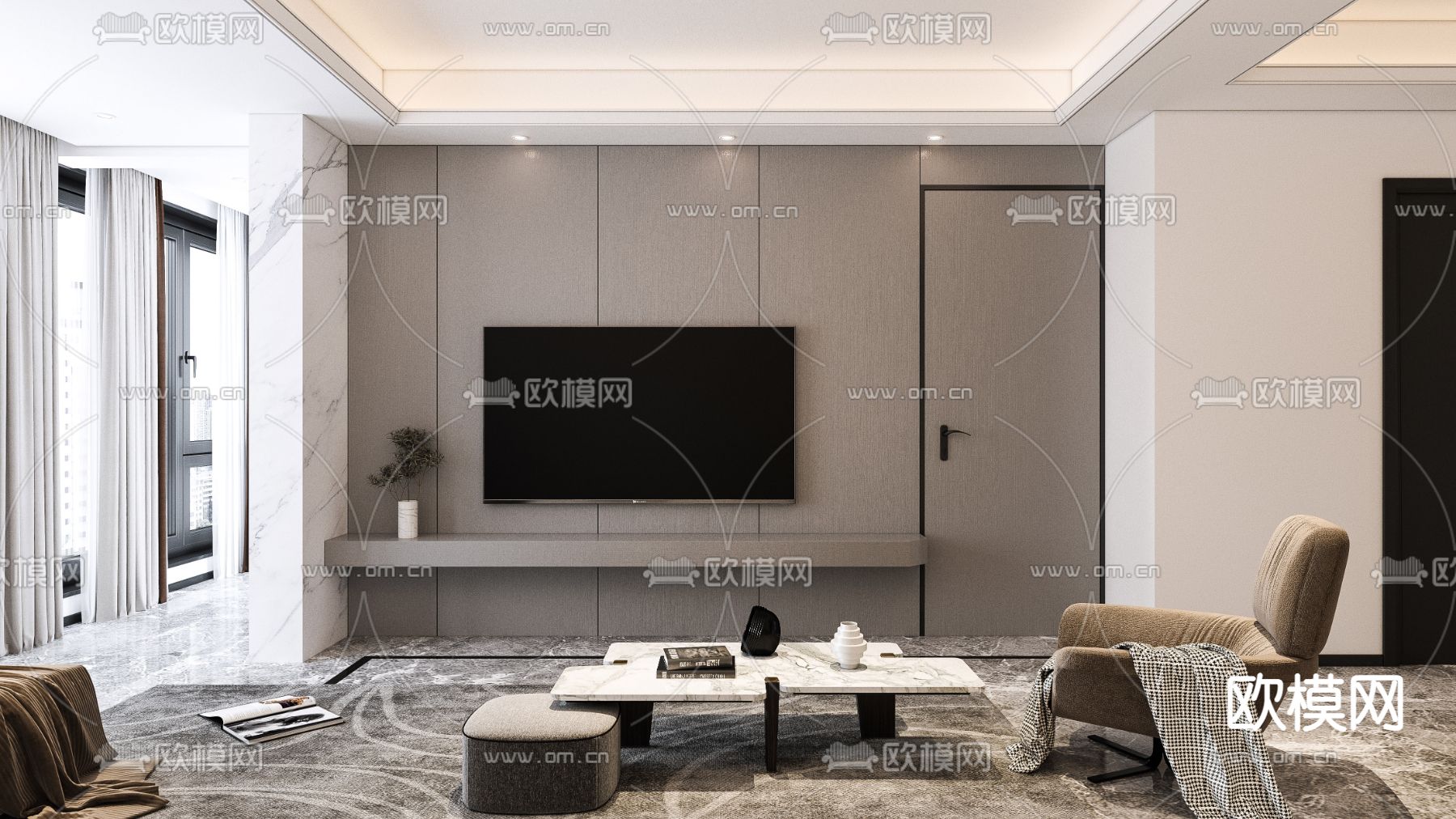 现代客厅餐厅免费3d模型