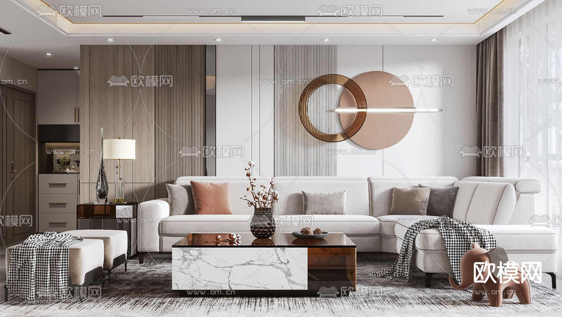 现代轻奢客厅3d模型下载（渲染图3）