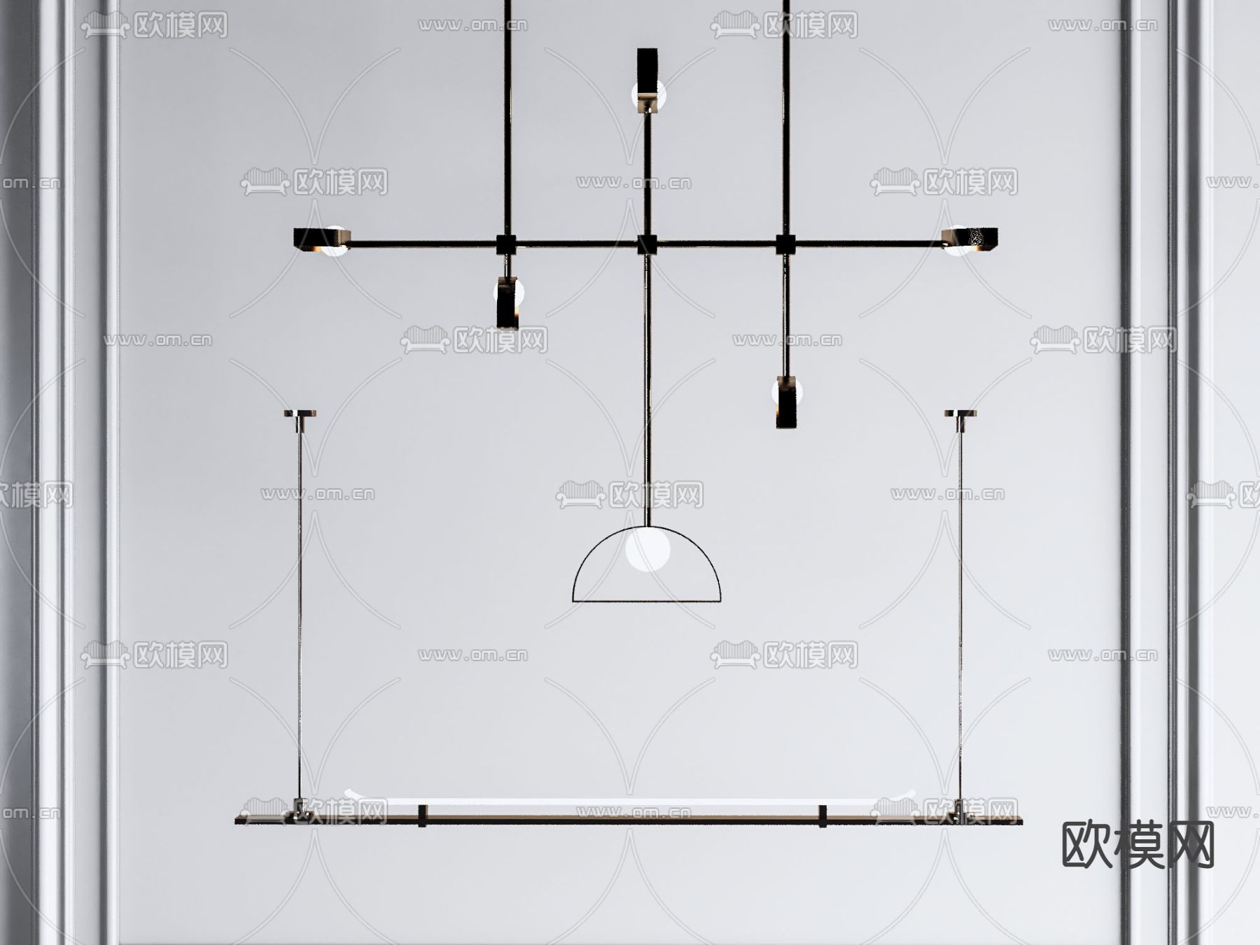 现代金属线条吊灯3d模型下载_ID11565068_3dmax免费模型-欧模网