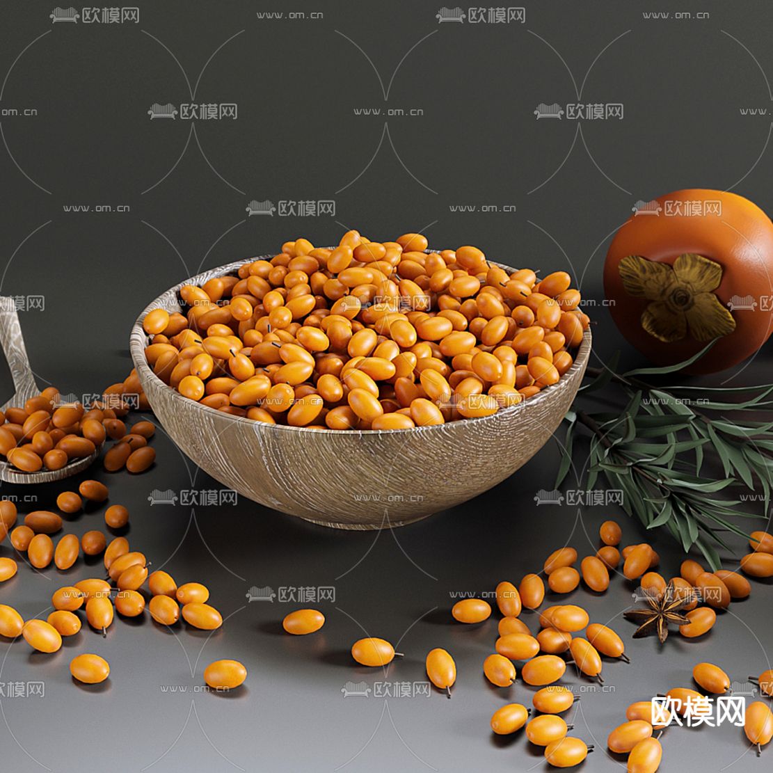 现代柿子茶壶组合3d模型下载（渲染图3）