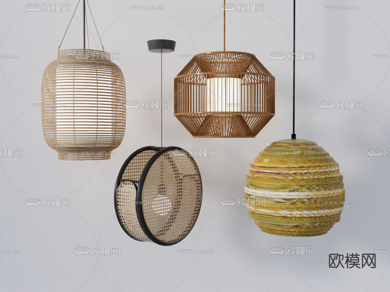 自然风竹编吊灯su模型下载（渲染图1）