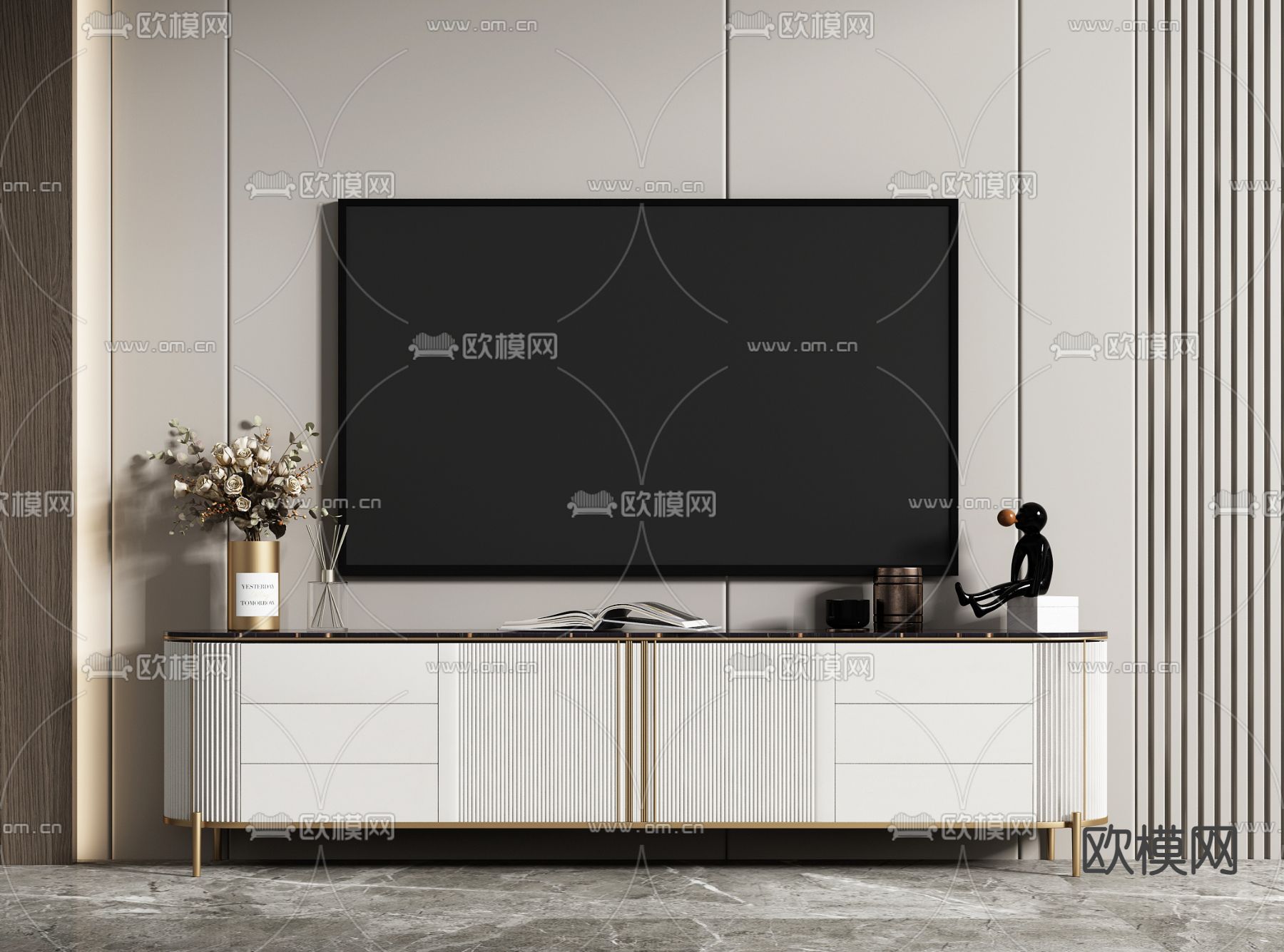现代大理石电视柜3d模型