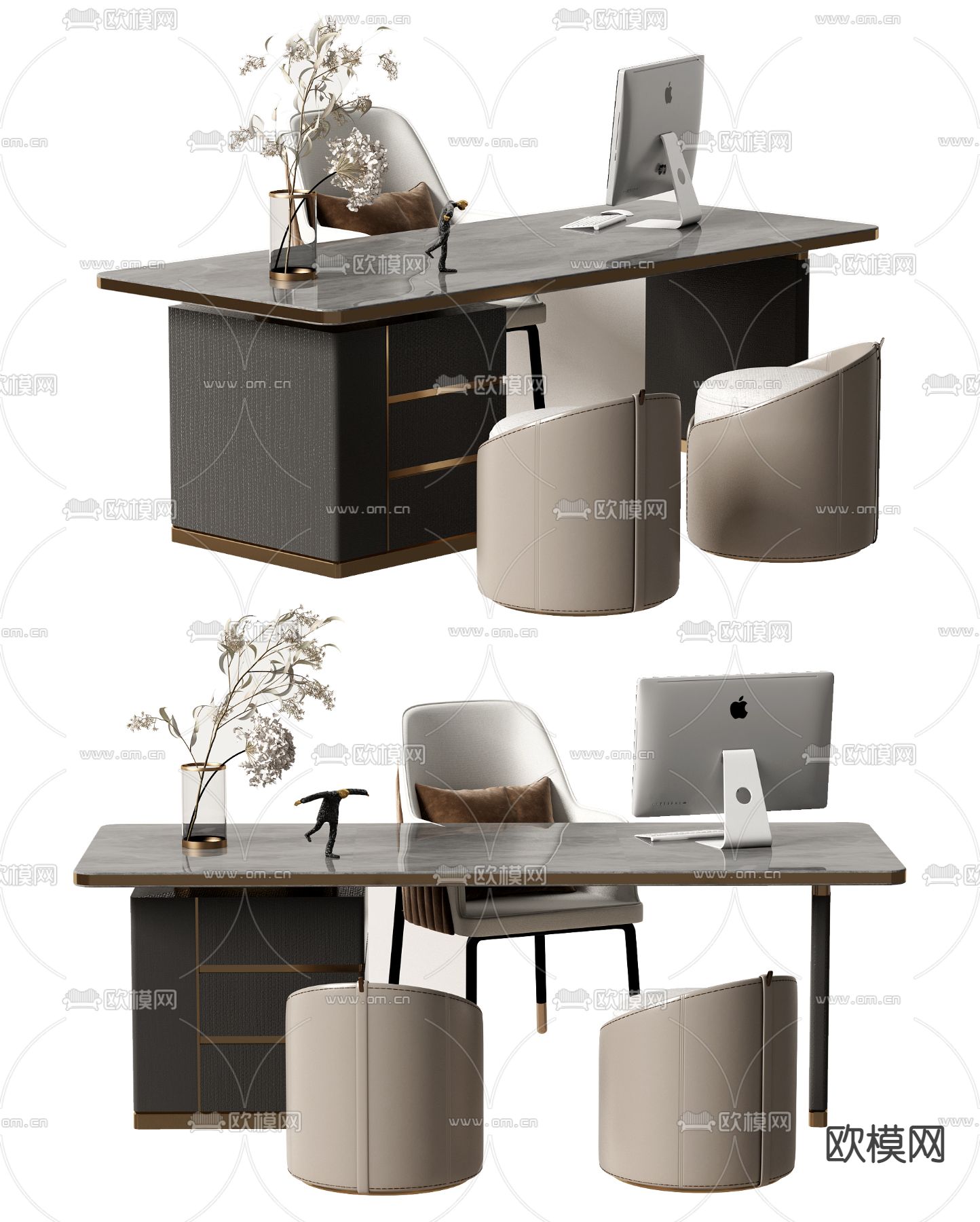 现代轻奢书桌椅3d模型