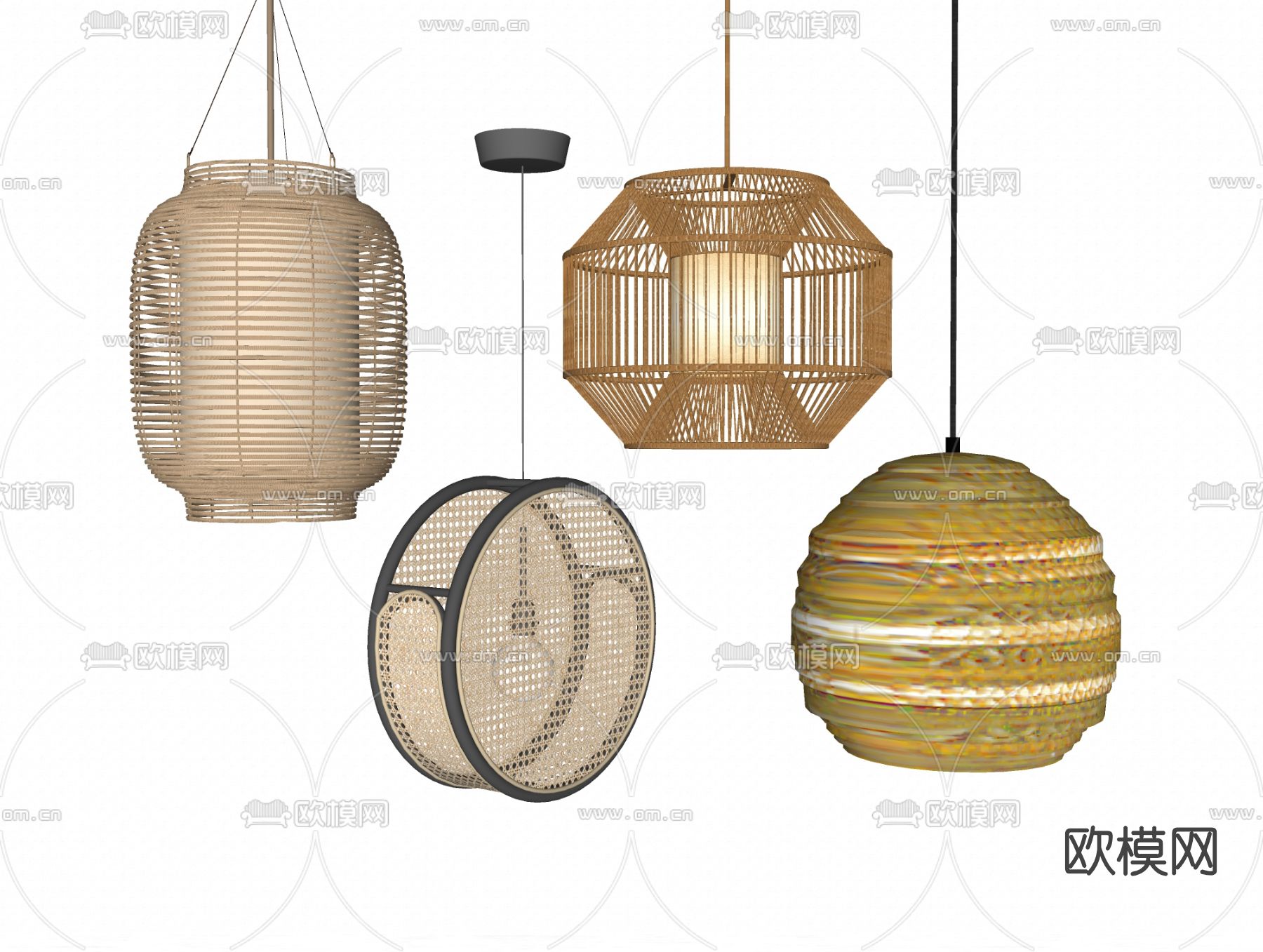 自然风竹编吊灯su模型下载（渲染图2）