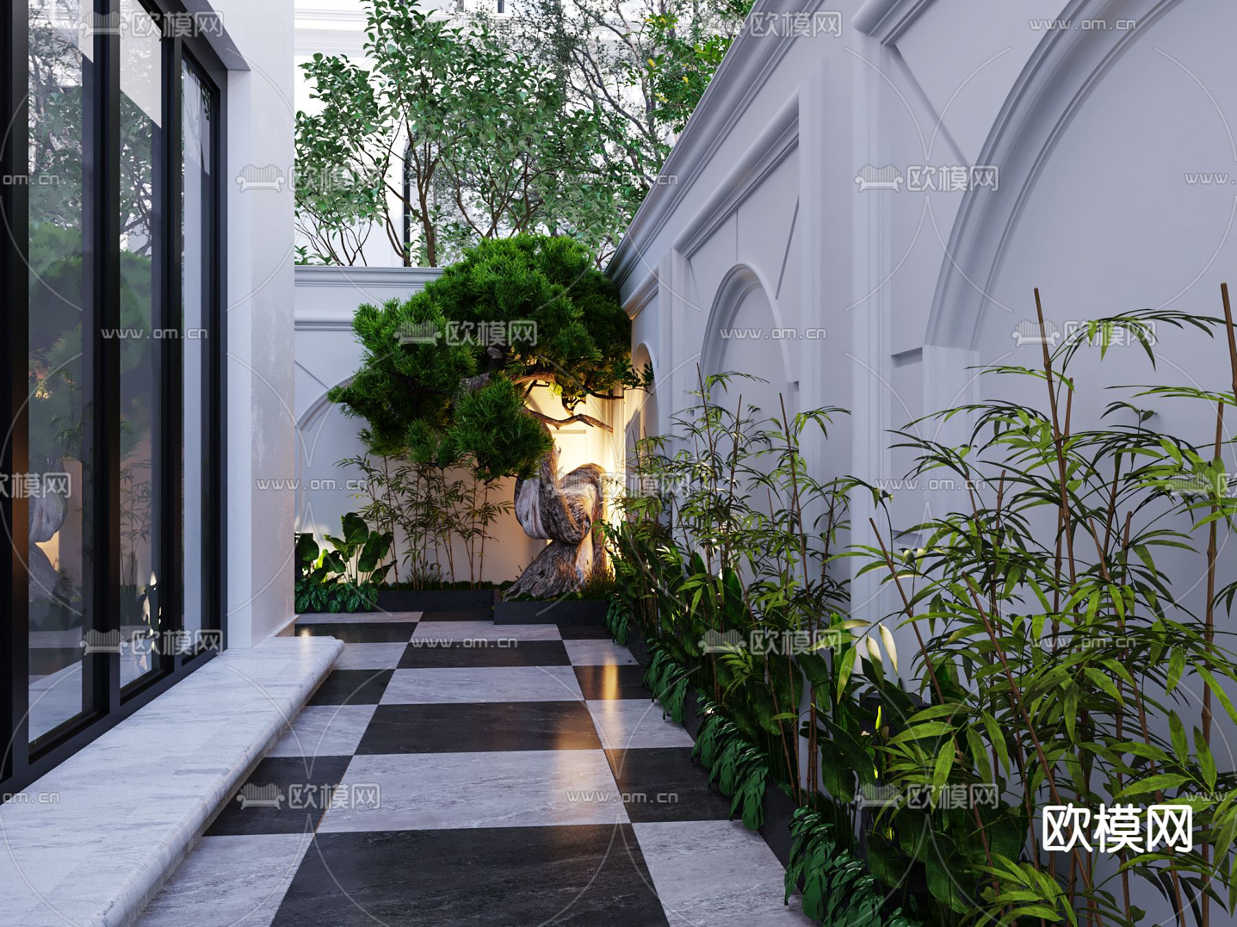 简欧庭院花园3d模型下载（渲染图1）