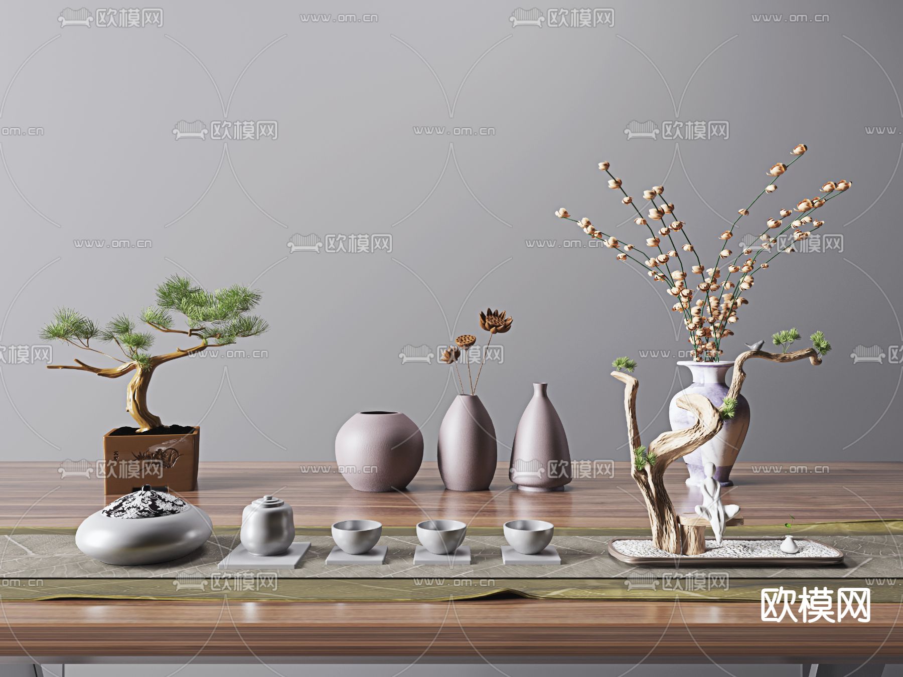 新中式茶具禅意摆件3d模型下载