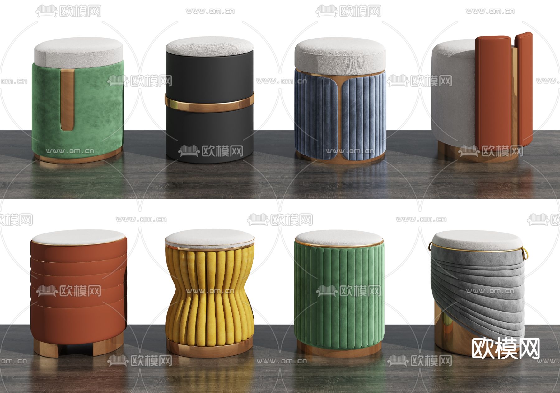 现代轻奢绒布圆凳3d模型下载