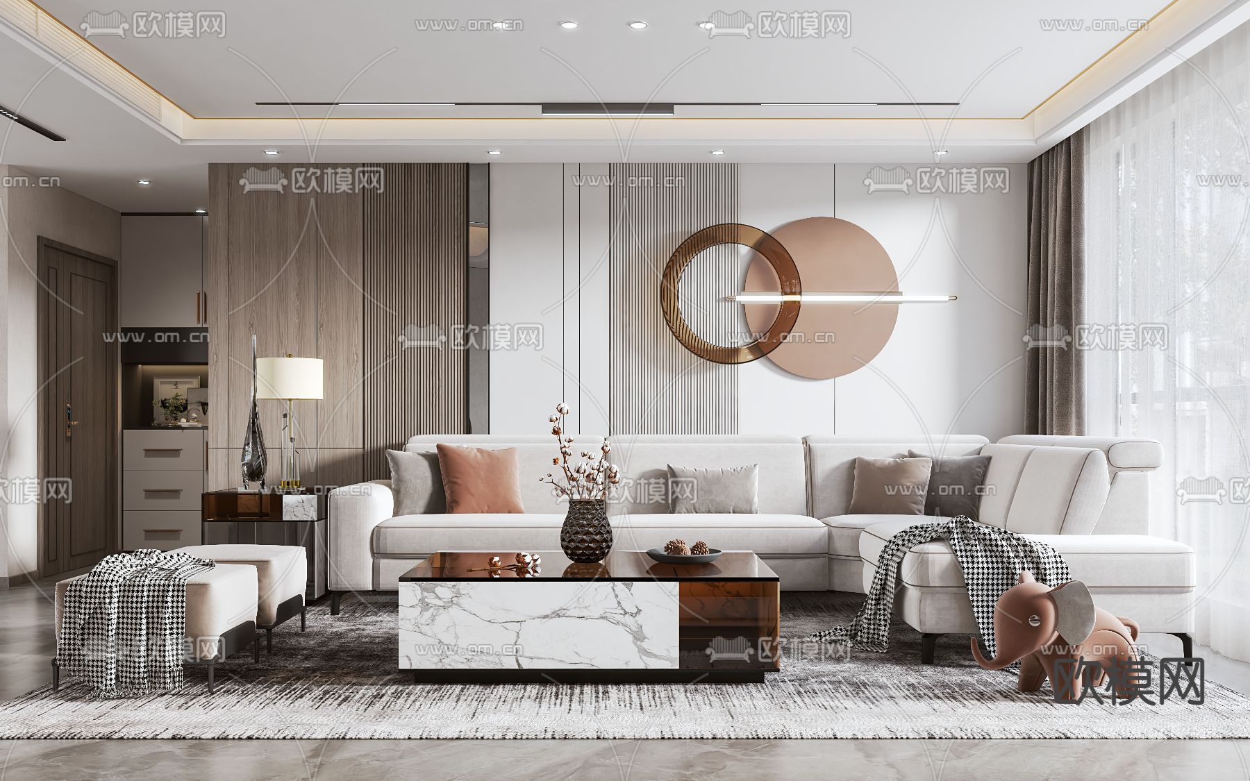 现代轻奢客厅3d模型下载（渲染图1）