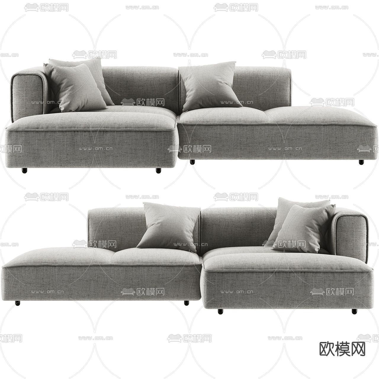 现代布艺转角双人沙发3d模型下载
