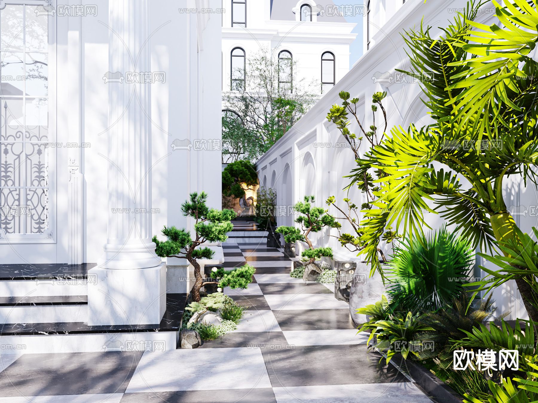 简欧庭院花园3d模型下载（渲染图3）