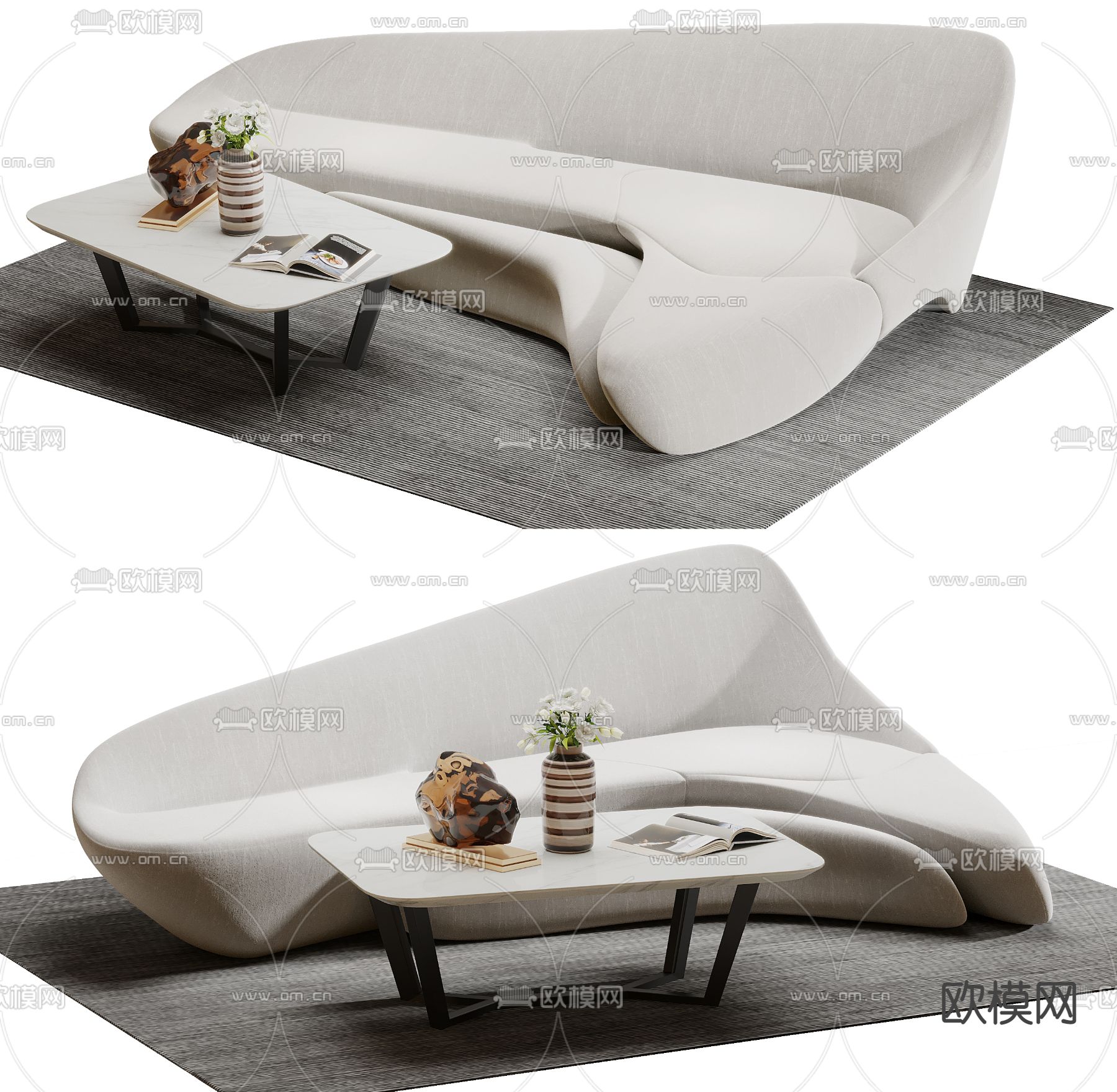 现代布艺弧形沙发3d模型