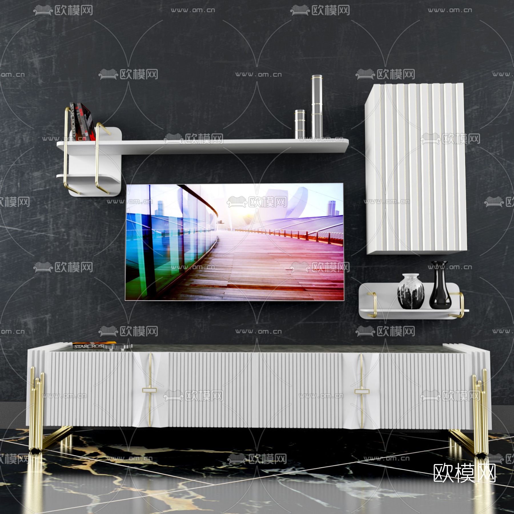现代电视柜免费3d模型下载