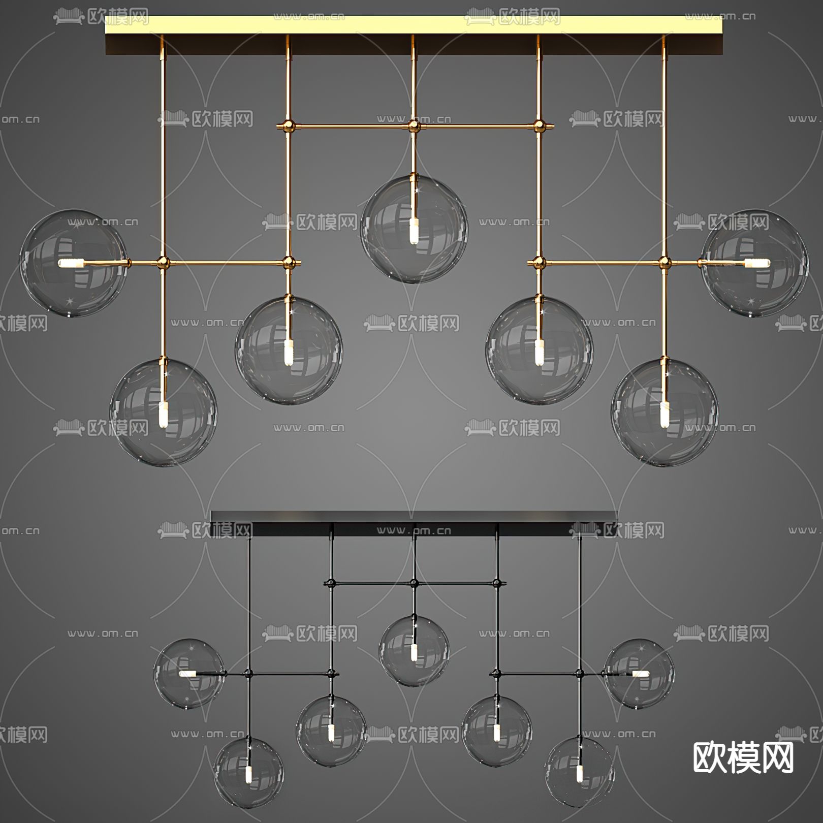 现代金属多头吊灯3d模型下载_ID11568031_3dmax免费模型-欧模网