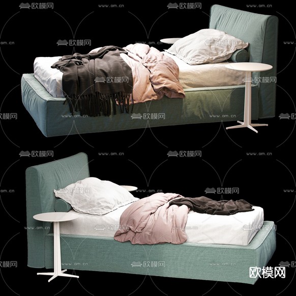现代布艺单人床3d模型下载(渲染图2)