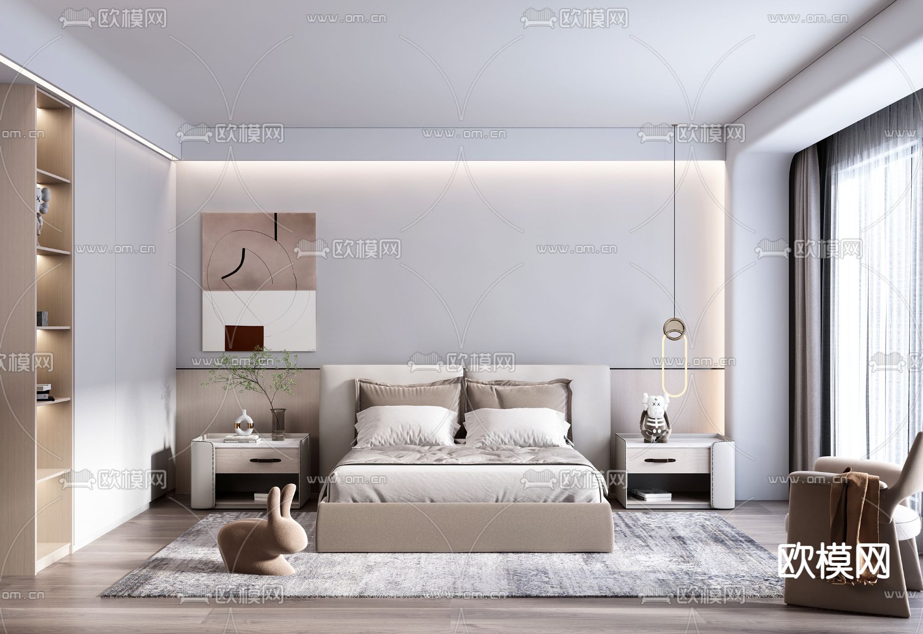 现代卧室主人房3d模型下载