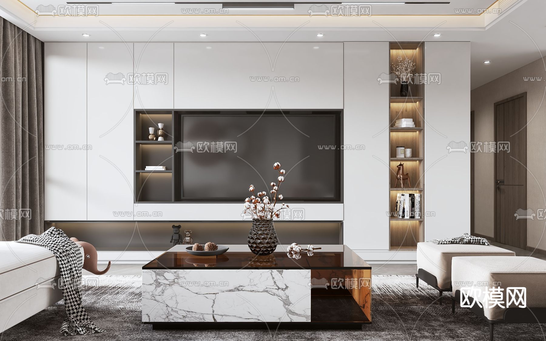 现代轻奢客厅3d模型下载（渲染图2）