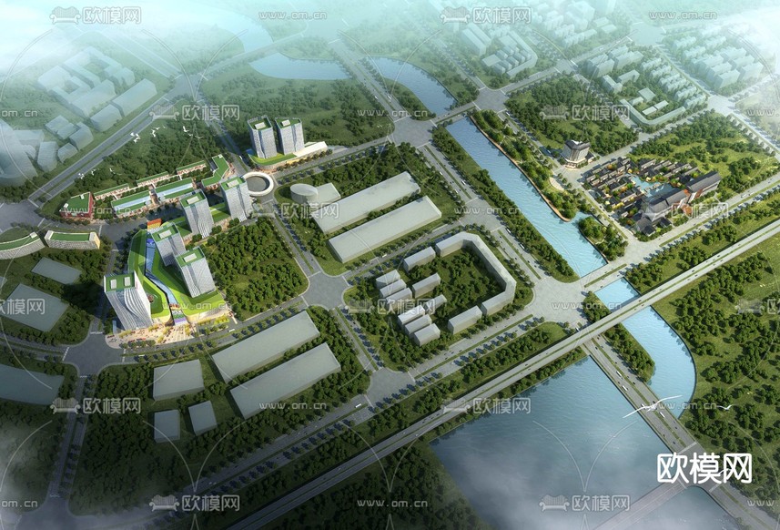 现代商业办公楼鸟瞰3d模型下载