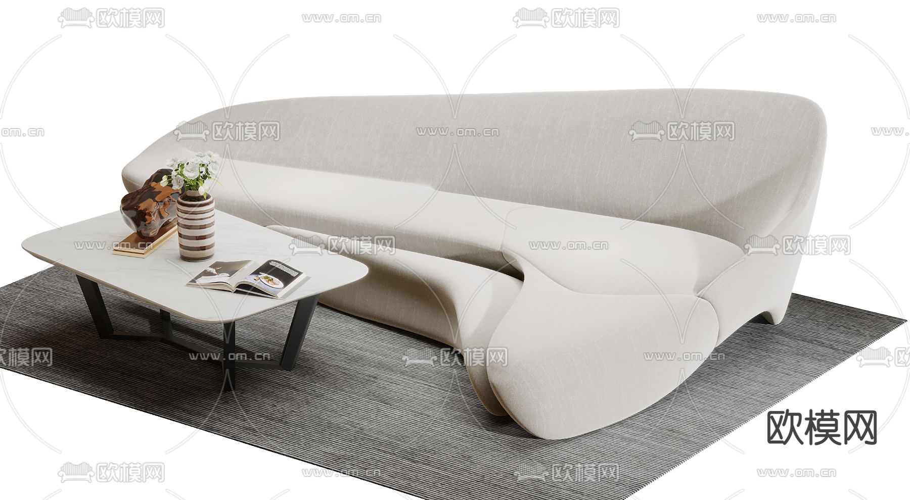 现代布艺弧形沙发3d模型