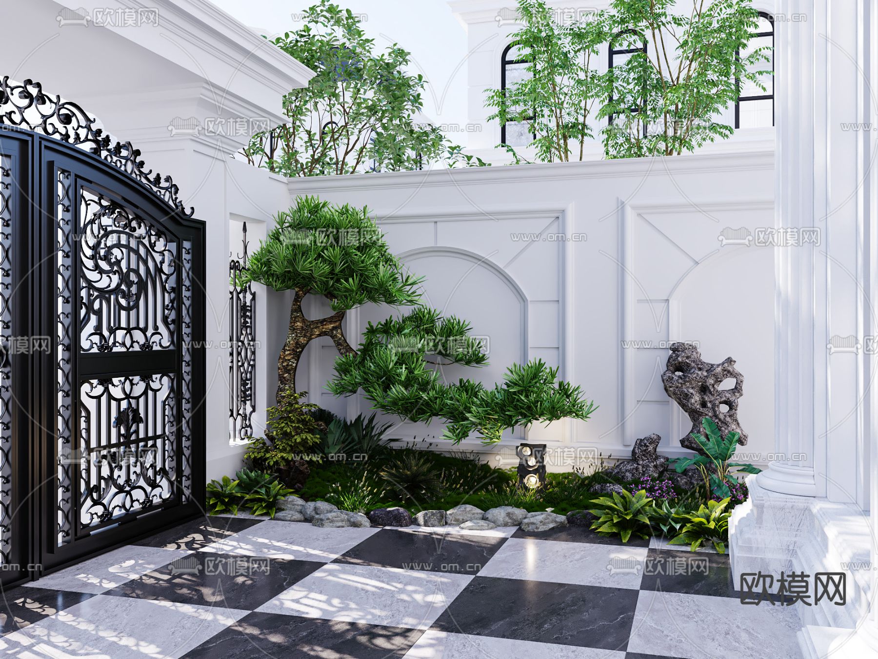 简欧庭院花园3d模型下载（渲染图2）