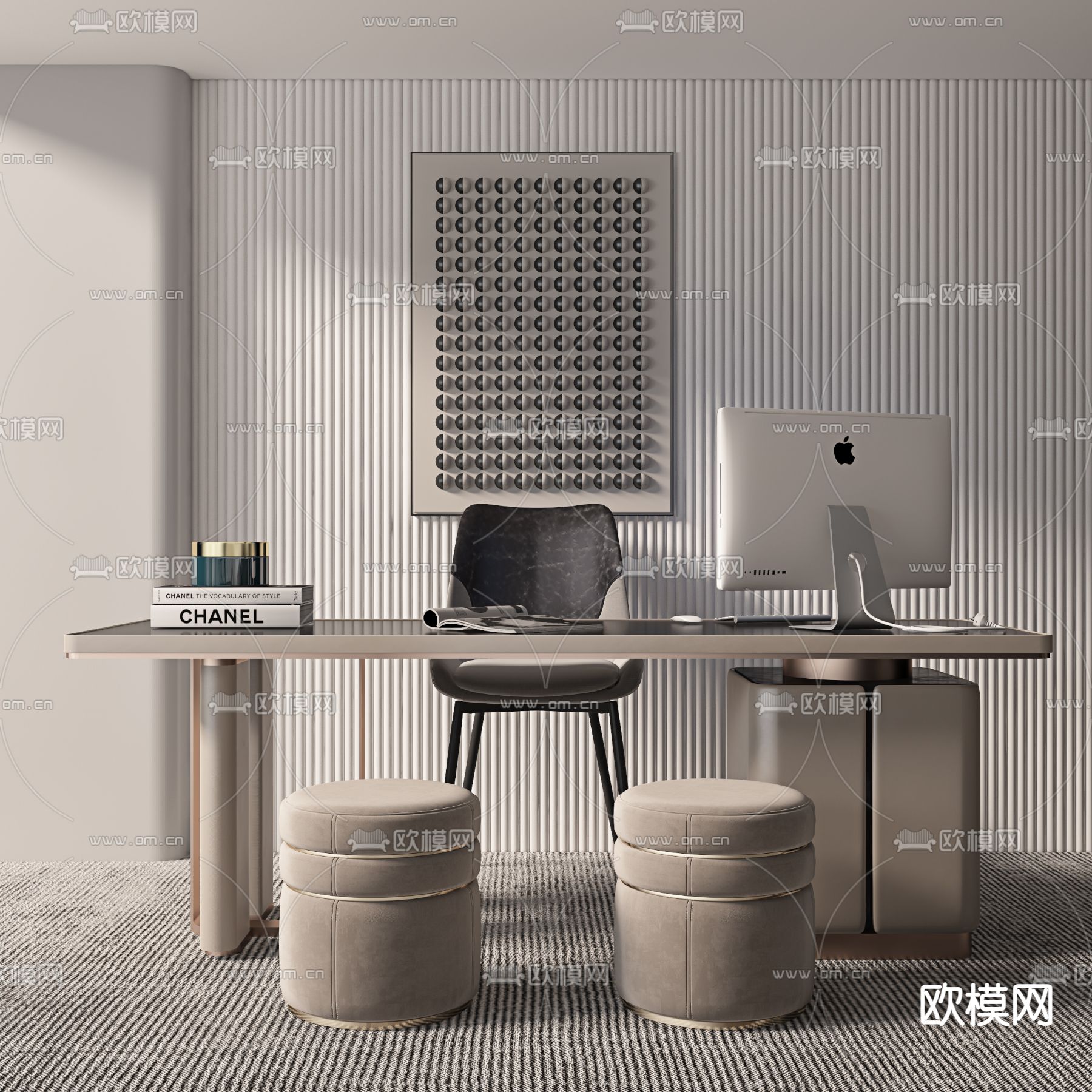 现代轻奢书桌椅3d模型