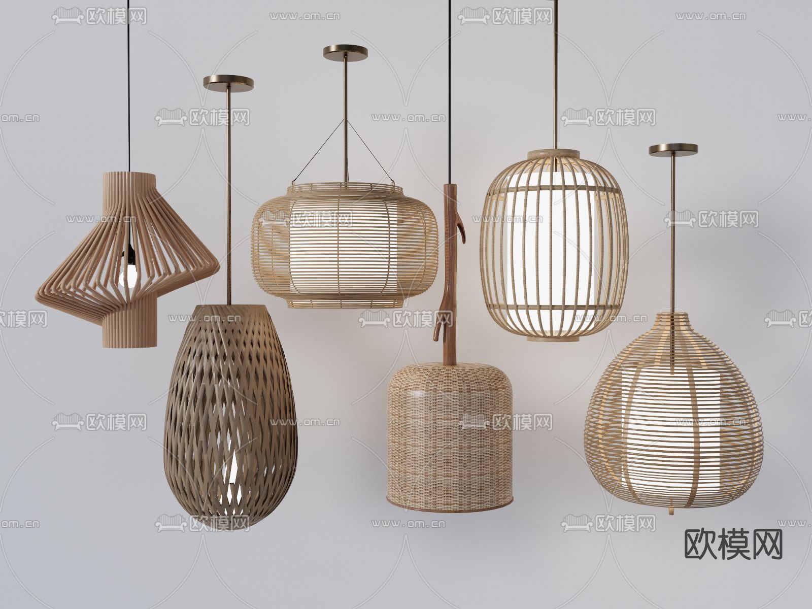 自然风竹编吊灯su模型下载（渲染图1）