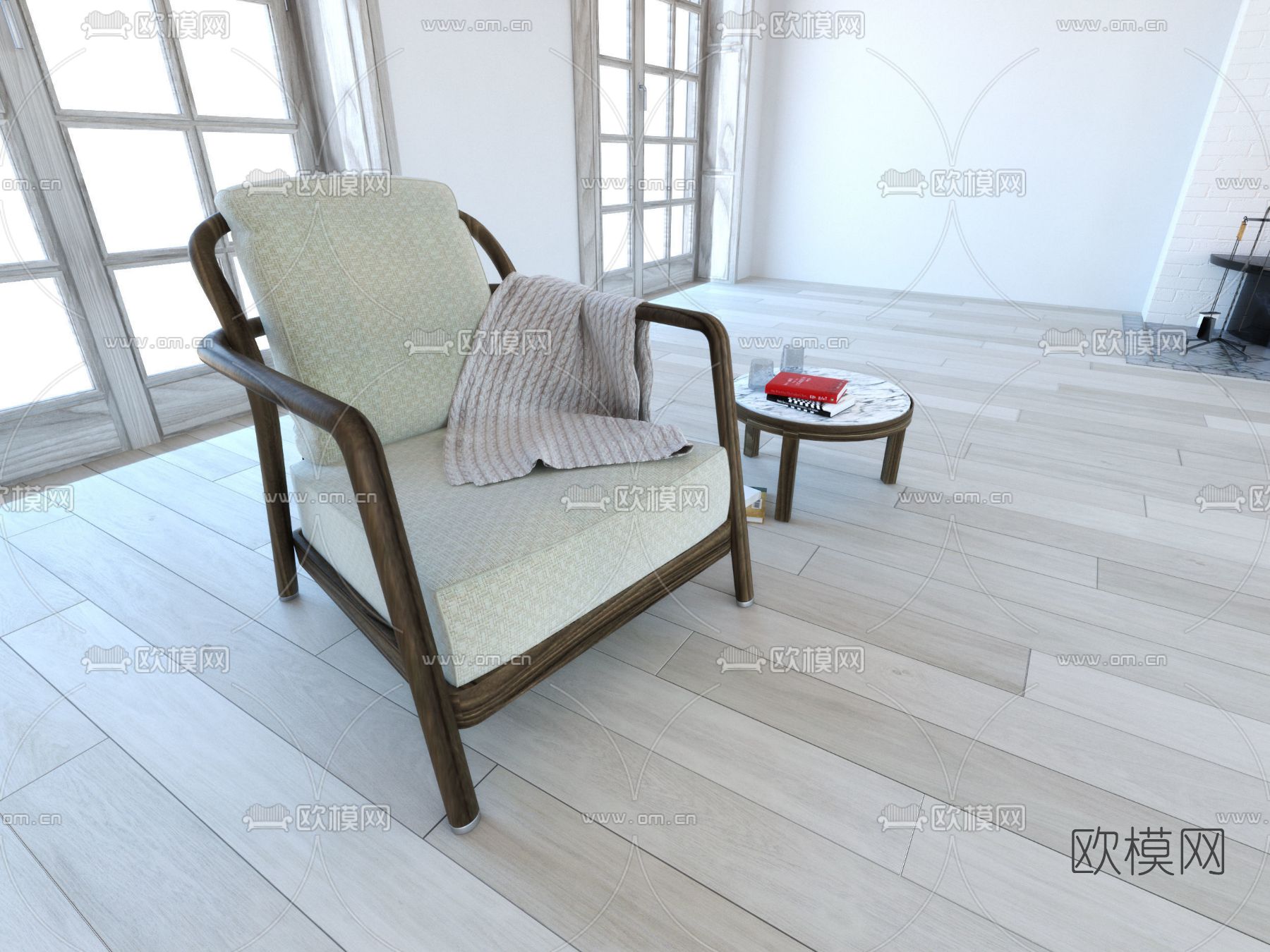 北欧布艺单人沙发免费3d模型下载