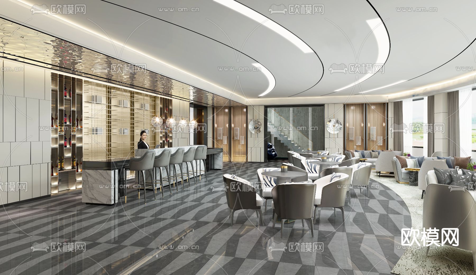现代售楼处洽谈区水吧3d模型下载