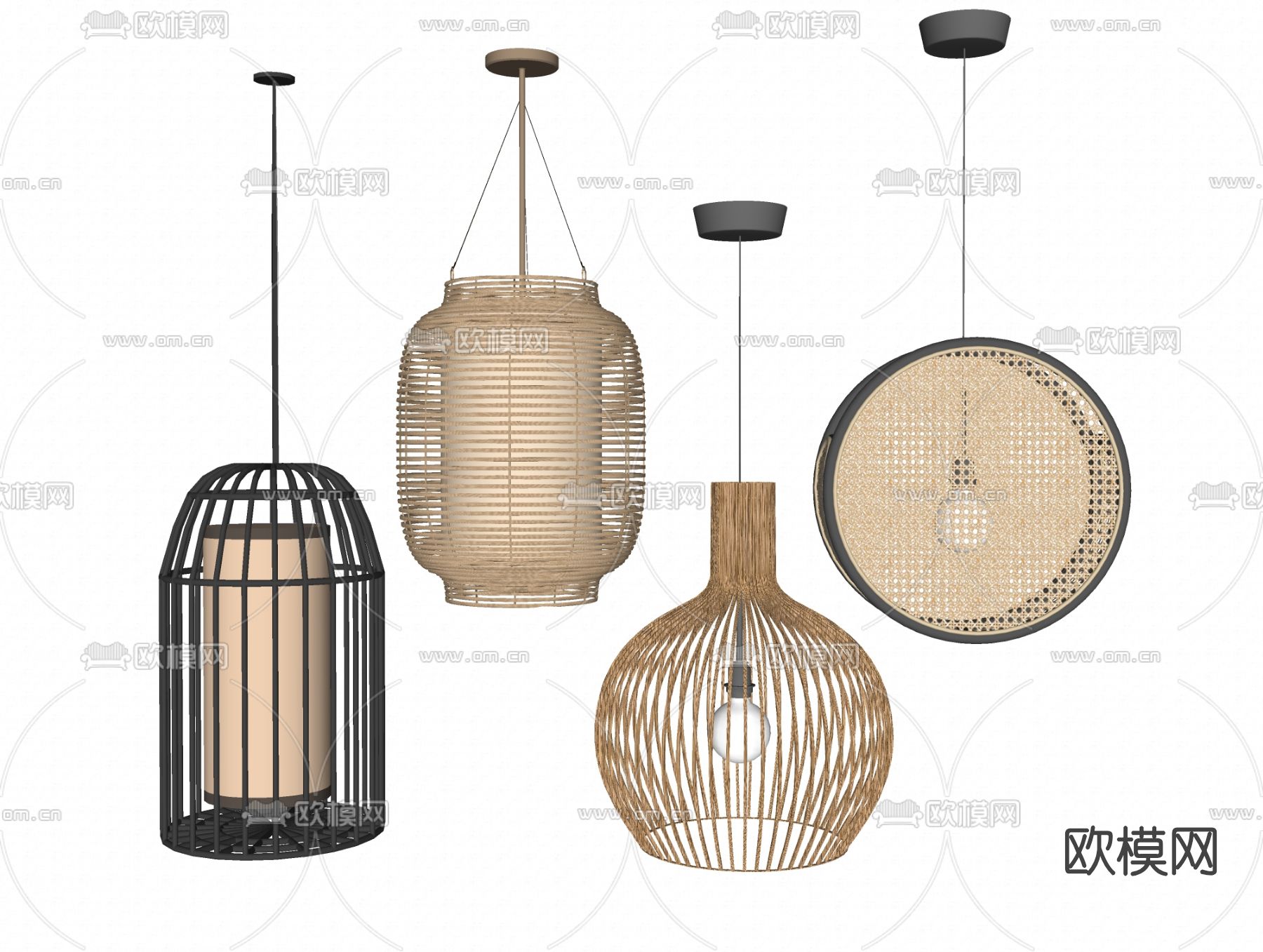 自然风竹编吊灯su模型下载（渲染图2）
