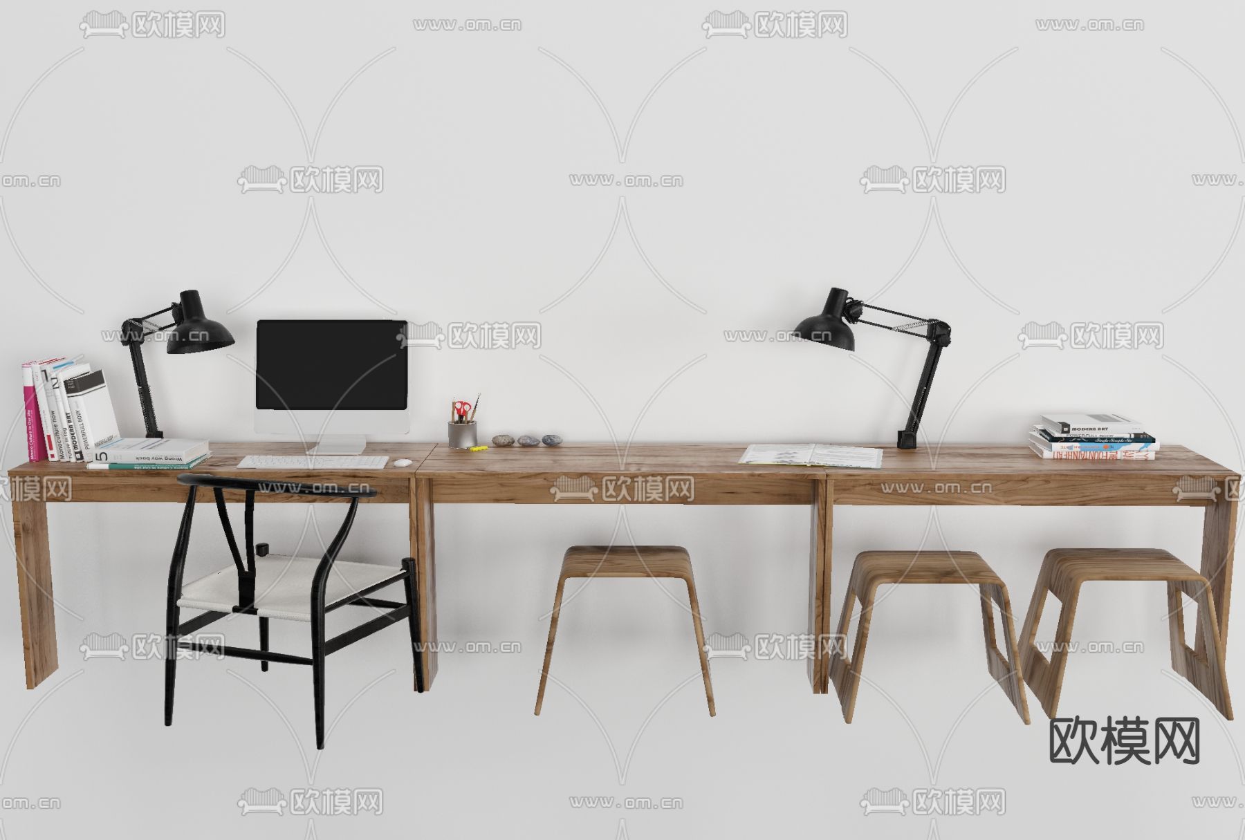 北欧书桌椅免费3d模型下载