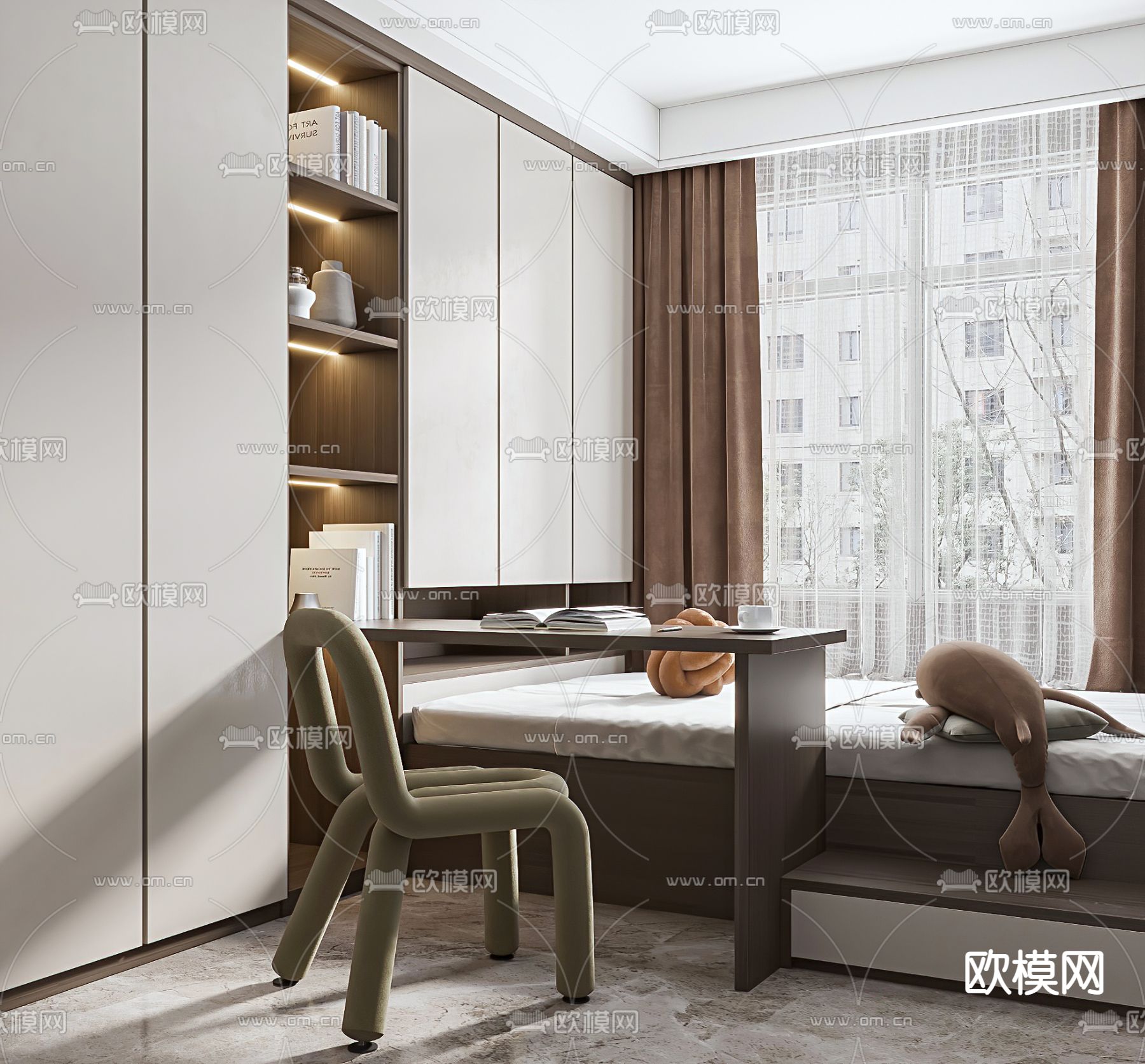 现代榻榻米书房3d模型