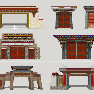 中式门头大门su模型