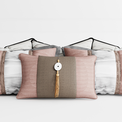  新中式布艺抱枕su模型 