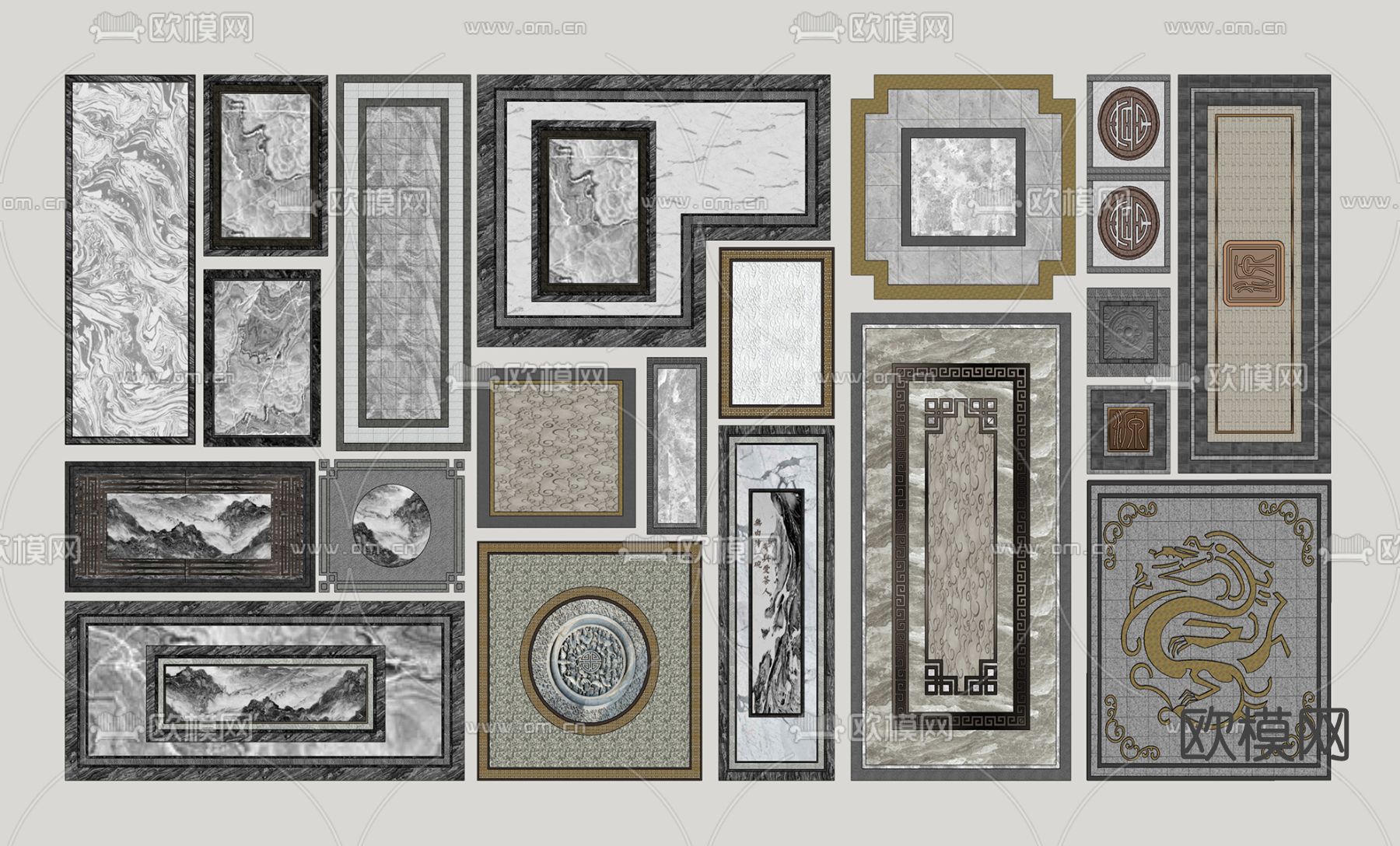 新中式铺装小品su模型