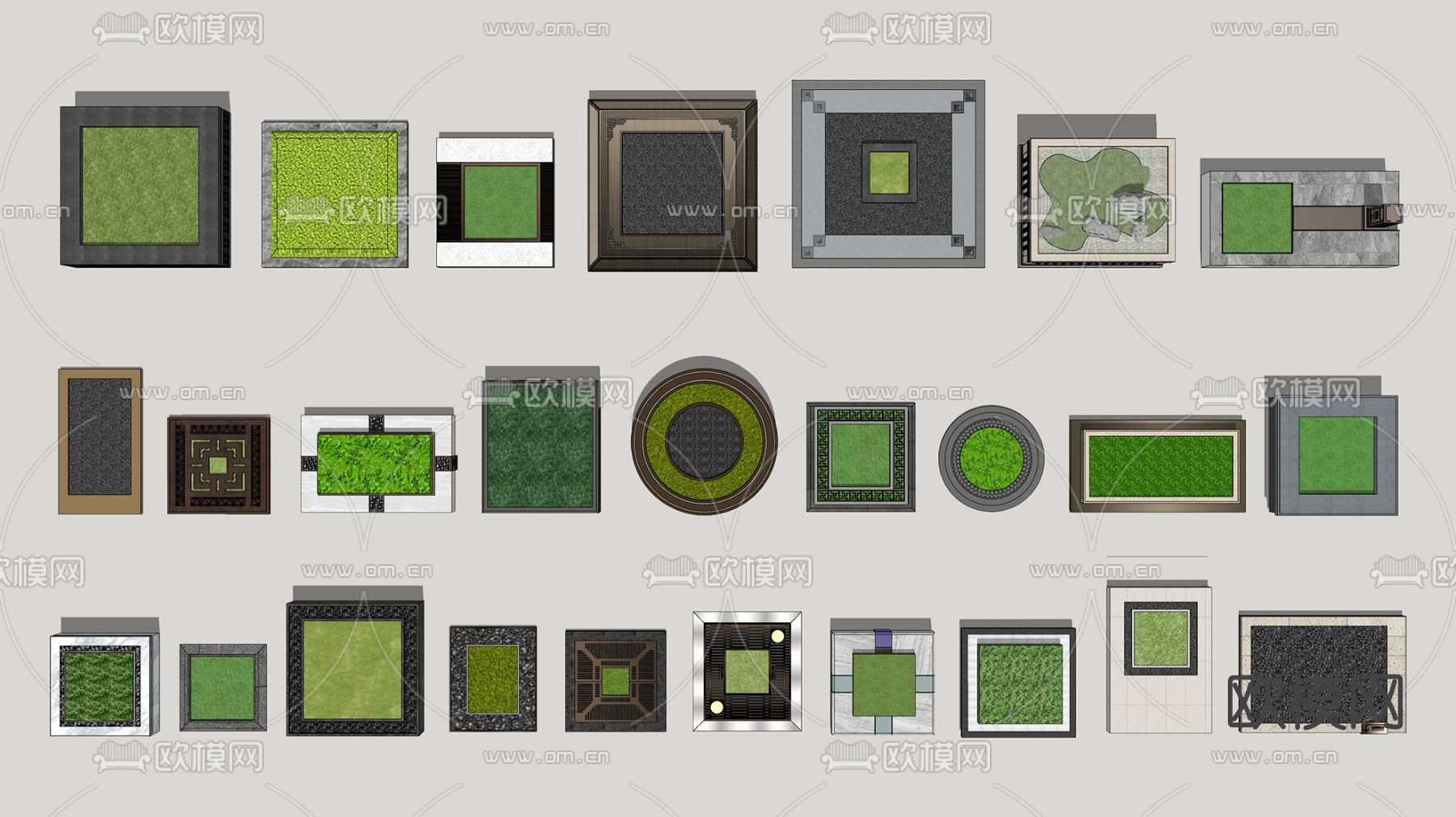 新中式树池小品su模型
