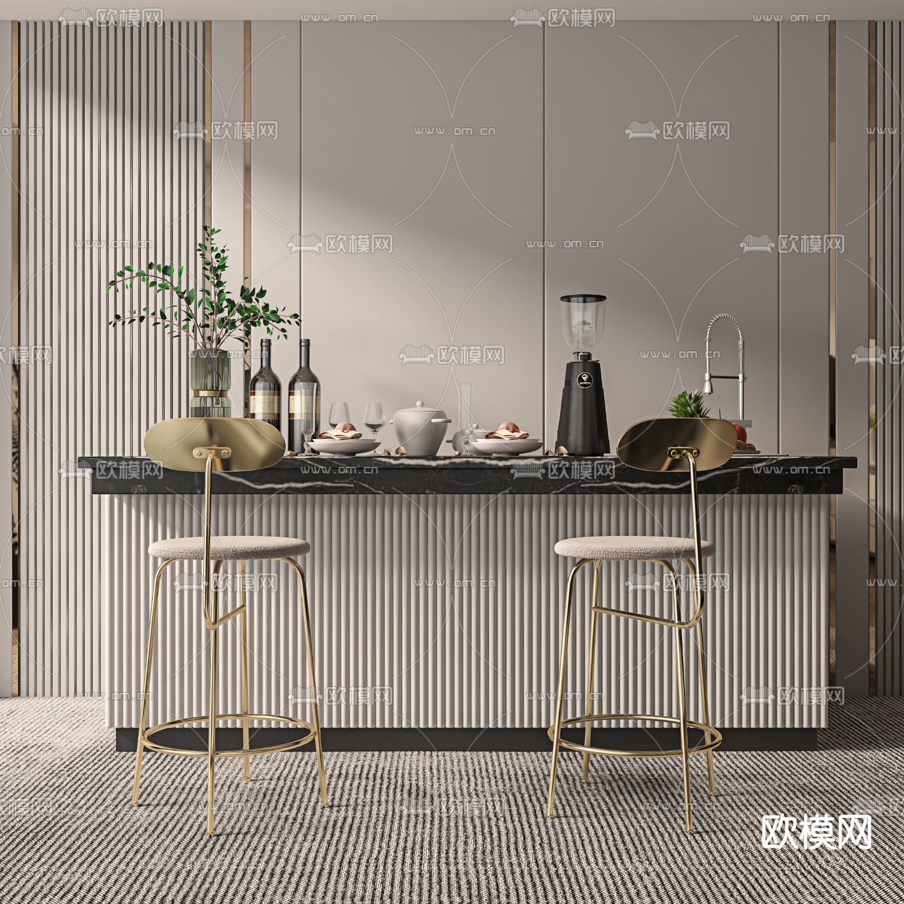 现代吧台吧台椅3d模型